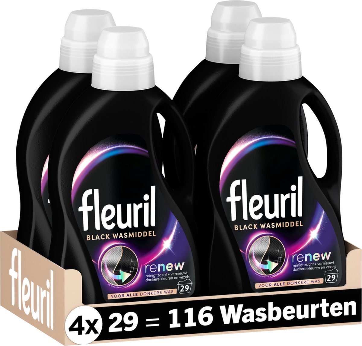 Fleuril Black – Flüssigwaschmittel – dunkle und schwarze Wäsche – 4x29 Wäschen – Vorteilspack