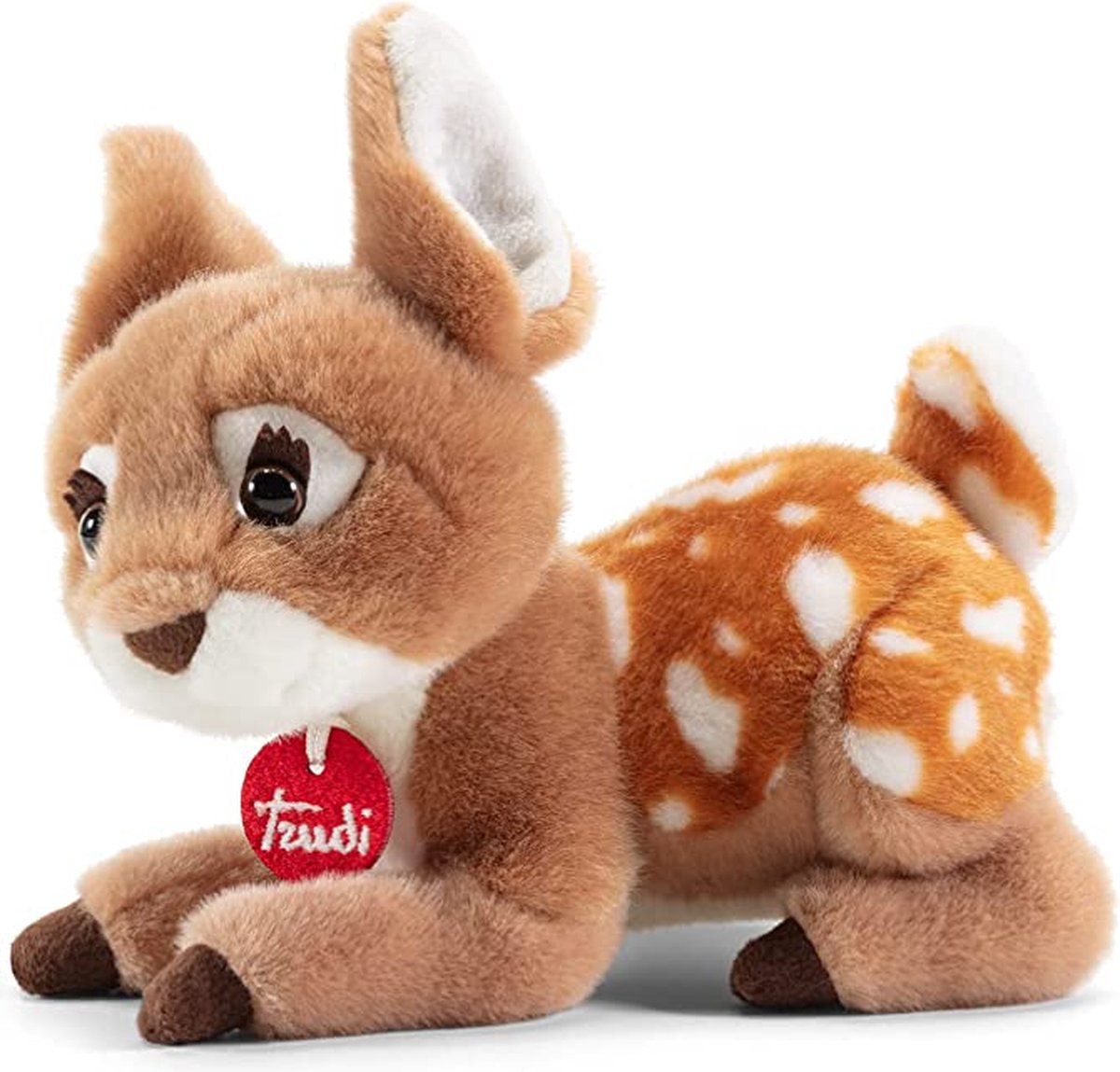 Trudi klassisches Kuscheltier Hirsch 21 cm – handgefertigt in Italien – hochwertiges Plüsch-Kuscheltier – Kuscheltier für Jungen und Mädchen – braun weiß – 16 x 18 x 21 cm, Größe S