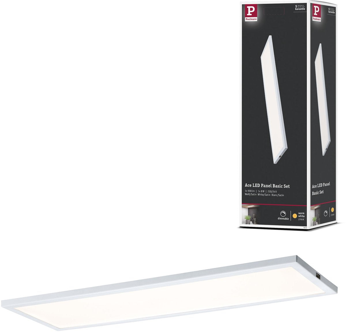 Paulmann LED-Unterschrankleuchte Ace eckig 300x100 mm 520lm 2700k weiß, satiniert dimmbar