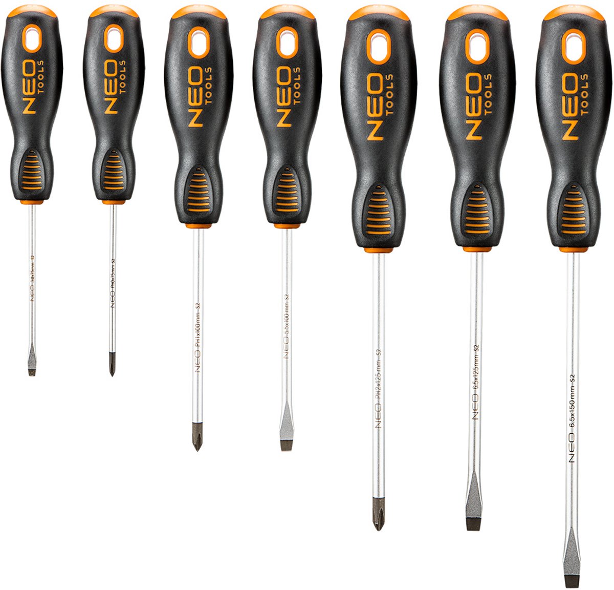 Neo-Serie – Schraubendreher-Set – Flach- und Kreuzkopf – 7-teilig – magnetische Spitze – langlebiger S2-Stahl