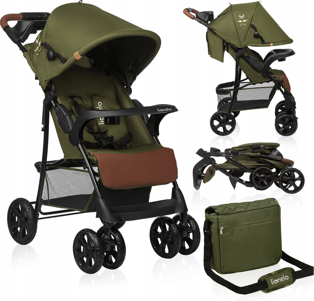 Lionelo Emma Plus Buggy und Kinderwagen – leicht und langlebig – verstellbare Rückenlehne bis Liegeposition – XXL-Markise mit Fenster – großer Korb – Organizer und Tasche – Stoßdämpfer – 5-Punkt-Gurt – bis 15 kg – kompakt faltbar