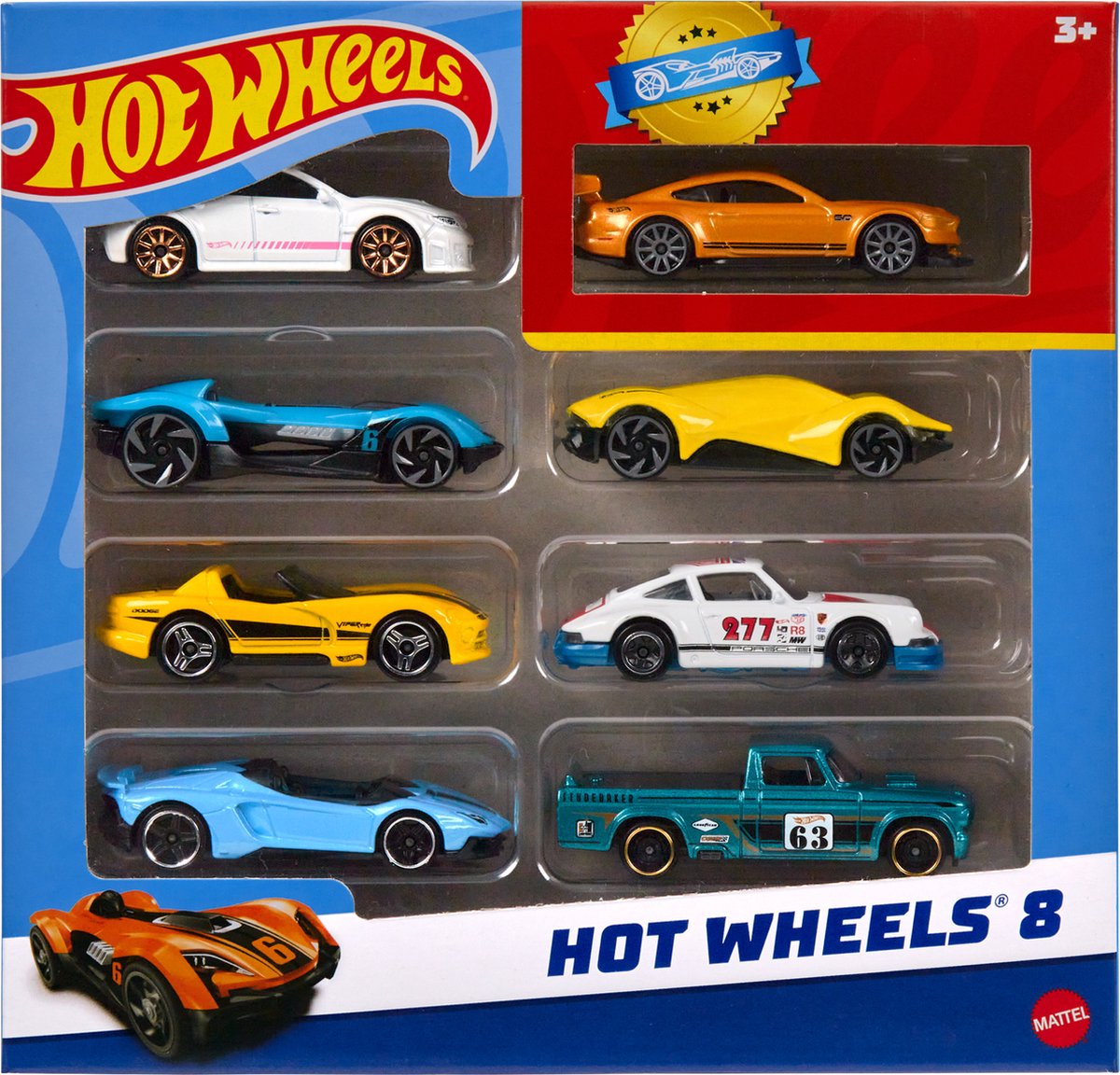Hot wheels - basisset van 8 auto's en trucks - schaal 1:64 - speelgoedvoertuig