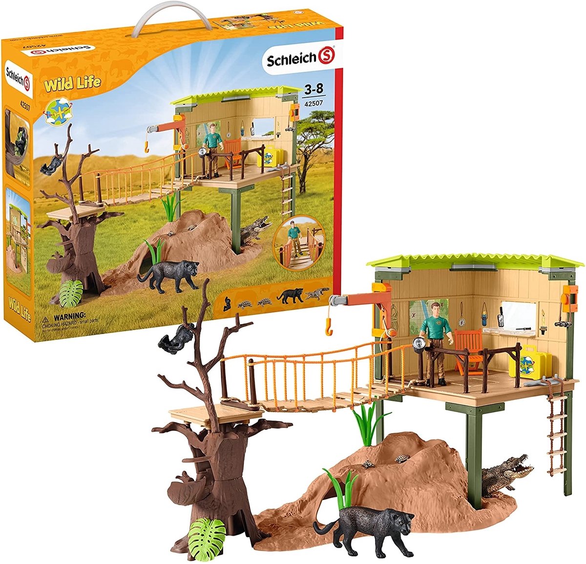 Schleich Wild Life - Die Abenteuerstation - Kinderspielzeug - Wilde Tiere aus dem Dschungel - 68 Teile, 5 Tiere