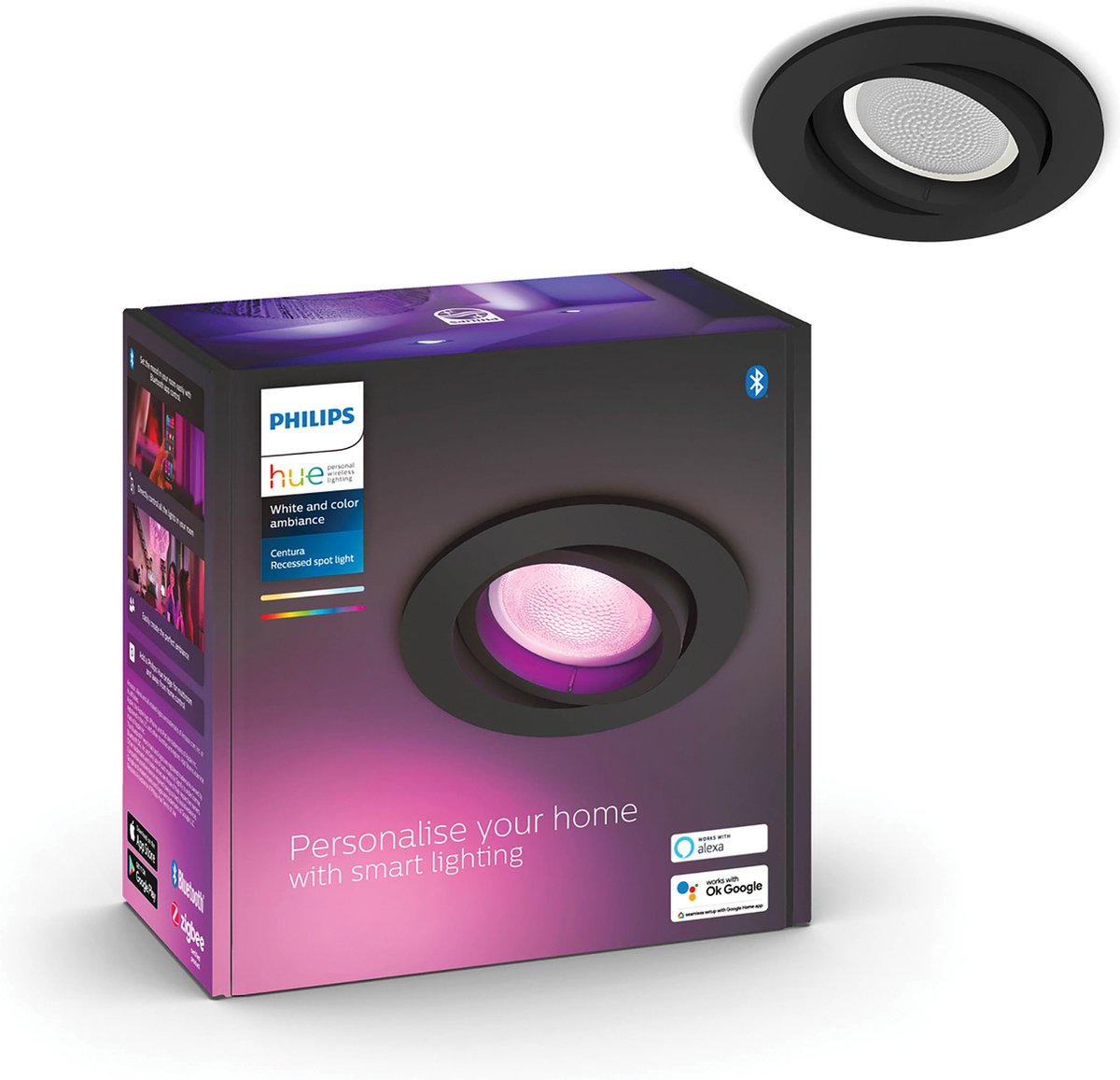 Philips hue centura inbouwspot - wit en gekleurd licht - 1-spot - zwart - rond - gu10