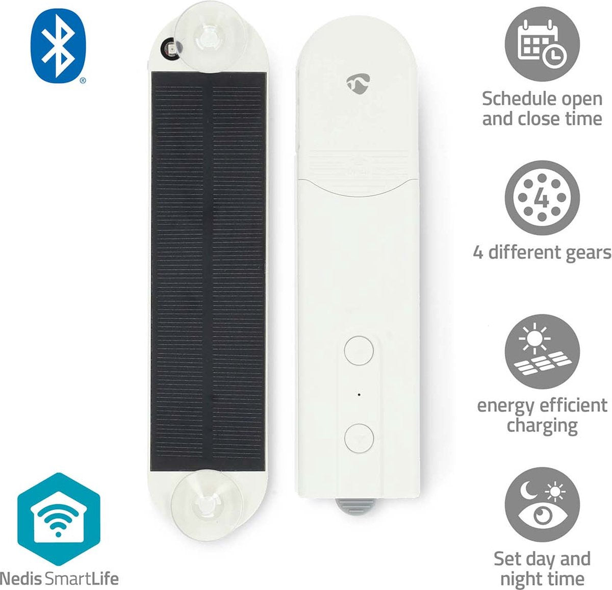 Nedis Smartlife Vorhangroboter – solarbetrieben – Bluetooth – für Paneel-, Roll- und Faltjalousien – Weiß