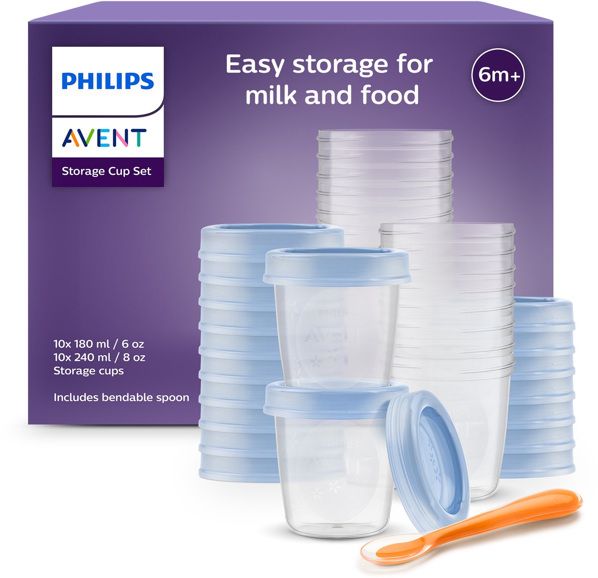Philips Avent Aufbewahrungsbecher für Babynahrung – 180 ml und 240 ml – 20 Stück – scf721 20