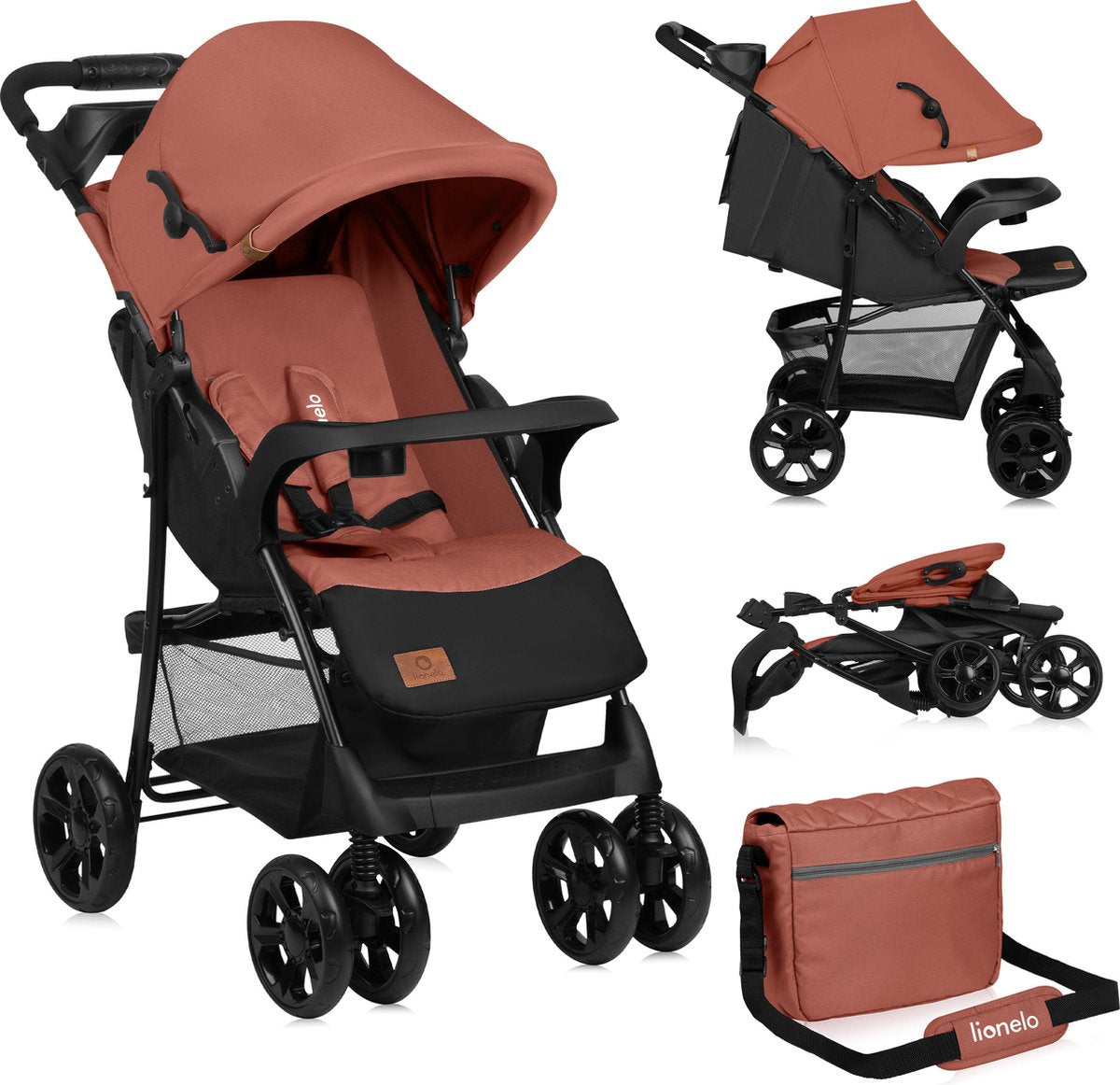 Lionelo Emma Plus – Buggy – leichter und langlebiger Kinderwagen – 5-Punkt-Gurt – Rückenlehnenverstellung bis in Liegeposition – verlängertes Verdeck mit Fenster – großer Korb – praktische Tasche und Organizer – Stoßdämpfer – geeignet für Kinder bis 15 kg