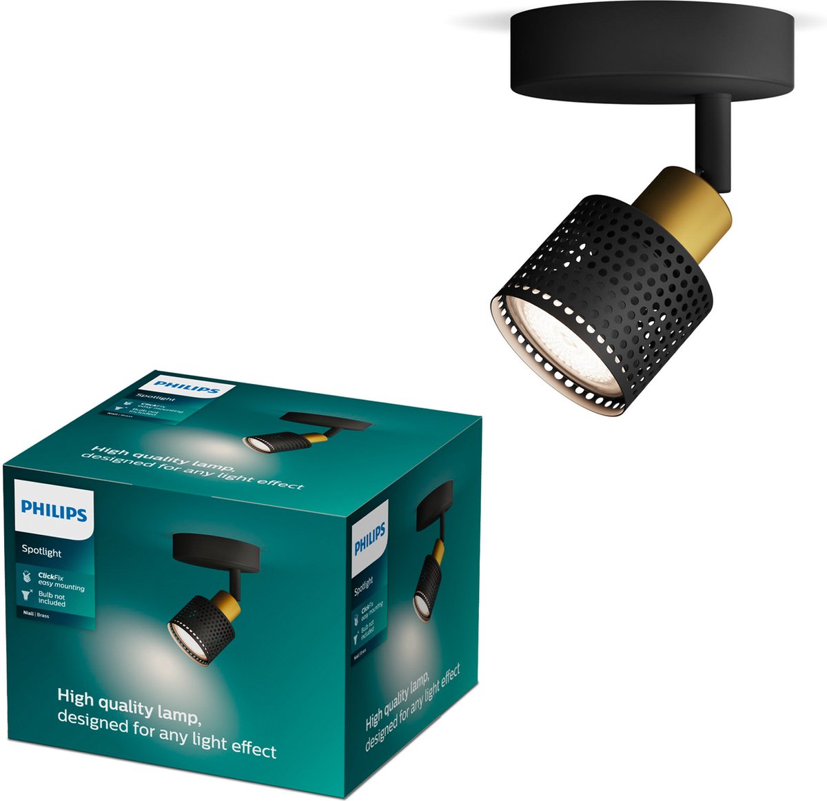 Philips led philips niall spot - wandspot - zwart met goud design - gu10 led fitting