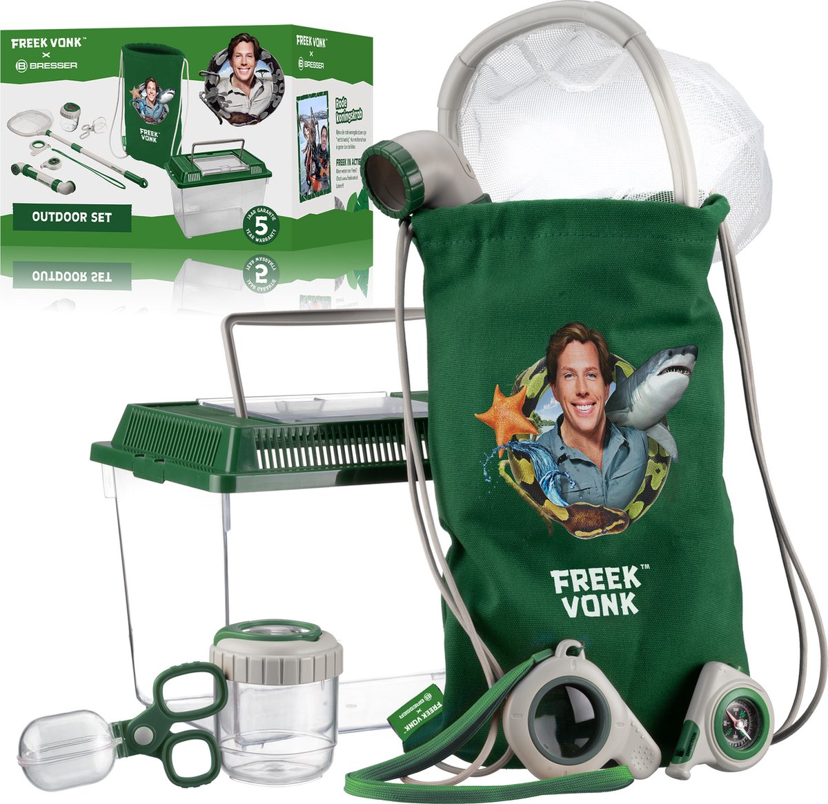 Freek Spark x Bresser – 8-teiliges Outdoor-Set für Kinder – mit Periskop und weiteren Abenteuerwerkzeugen