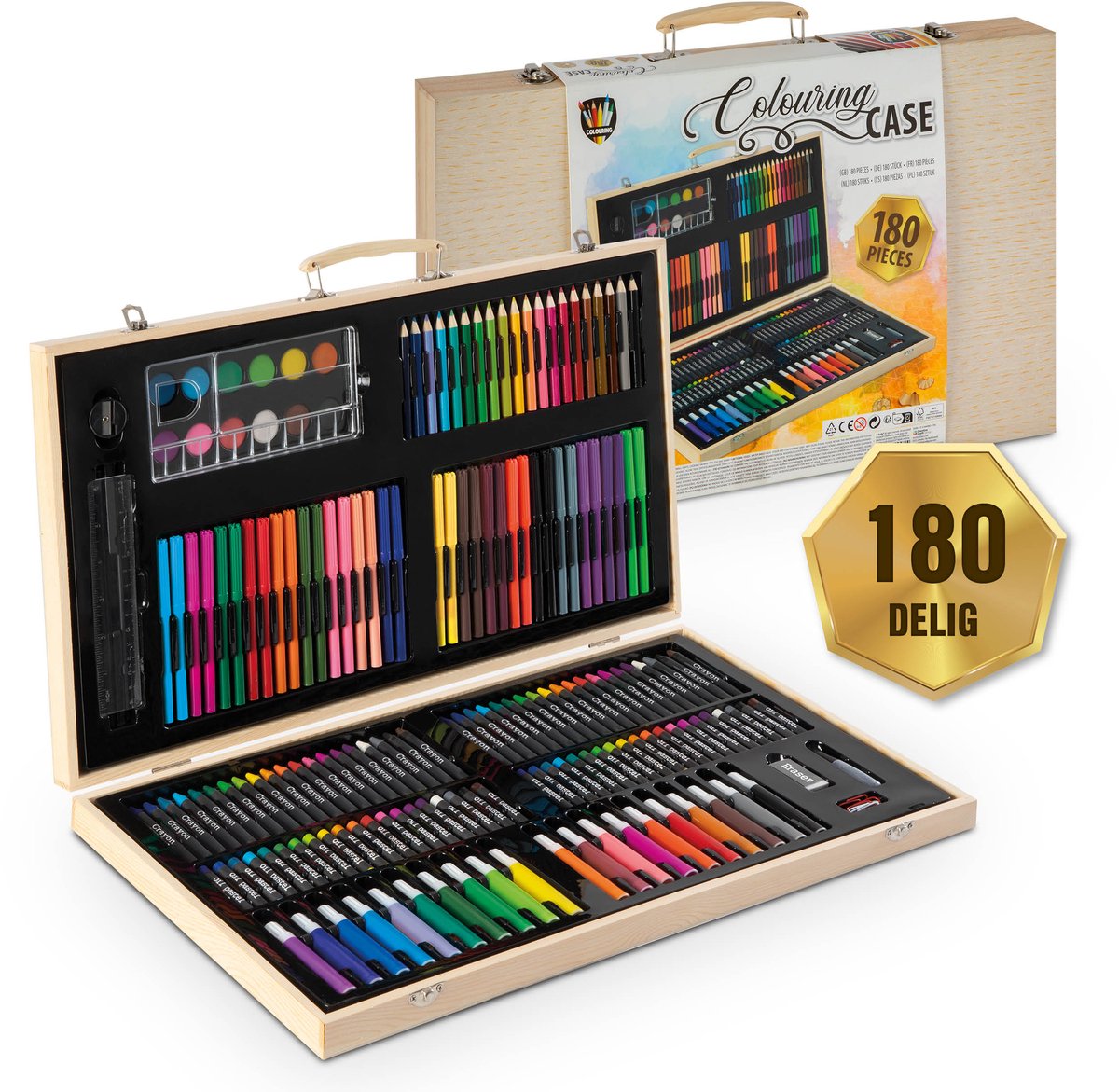 Grafix tekendoos voor kinderen 180pcs - kleurkoffer - kleuren tekenen - geschikt voor kinderen en volwassenen - inclusief stiften, kleurpotloden, verf, en meer