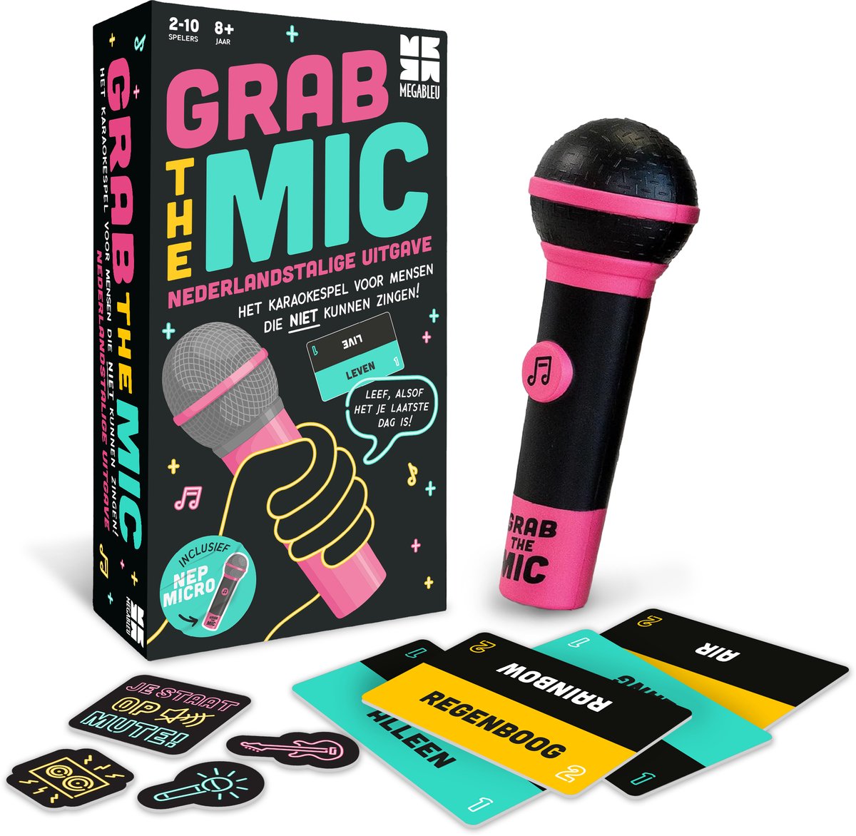 Megableu schnapp dir das Mikrofon – Karaoke-Partyspiel – Musikspiel für 2–10 Spieler – bekannt aus TikTok – niederländische Version