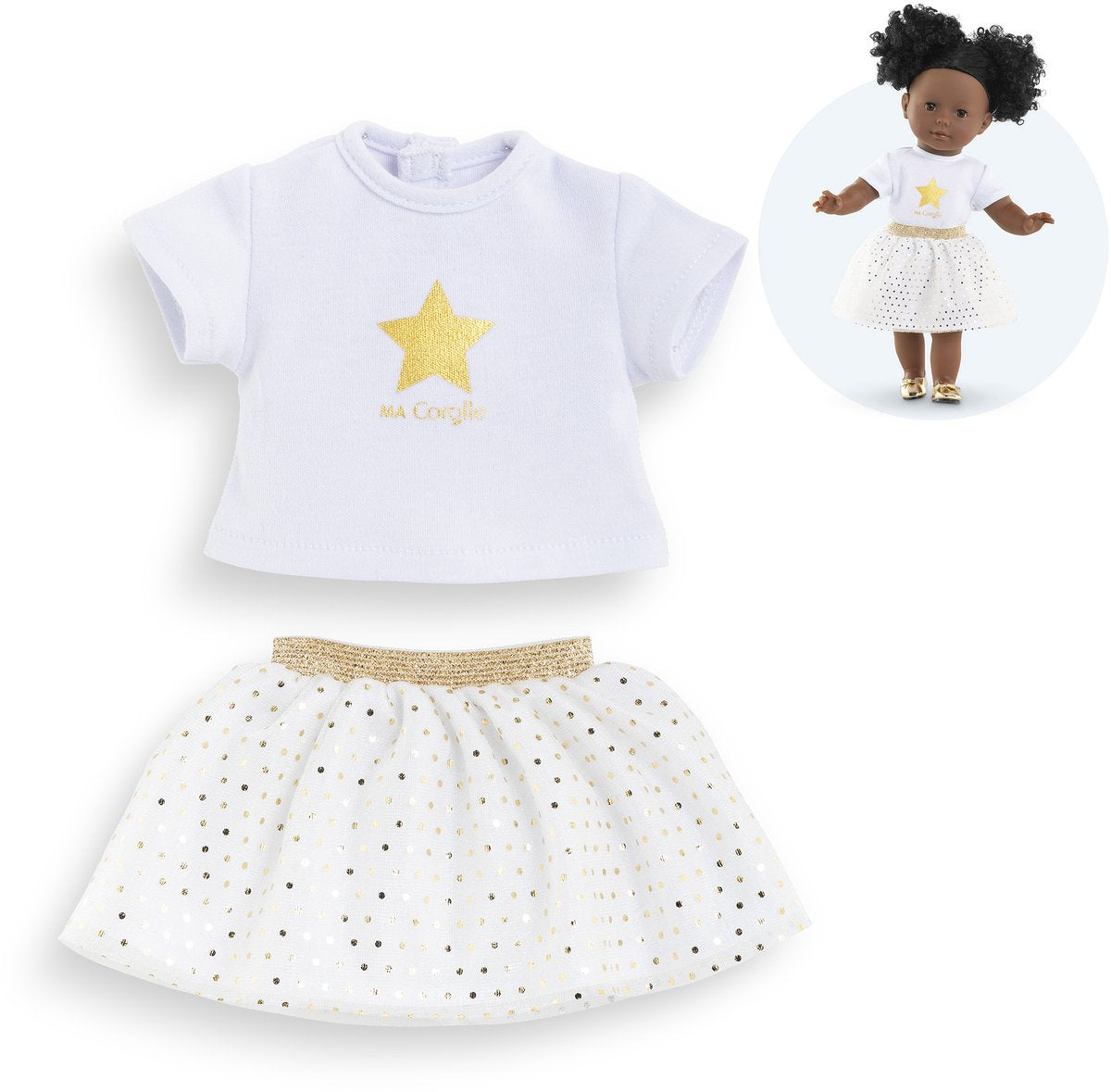 Corolle Puppenkleidungsset, Oberteil und Rock, Elfenbeingold, 36 cm Puppen.