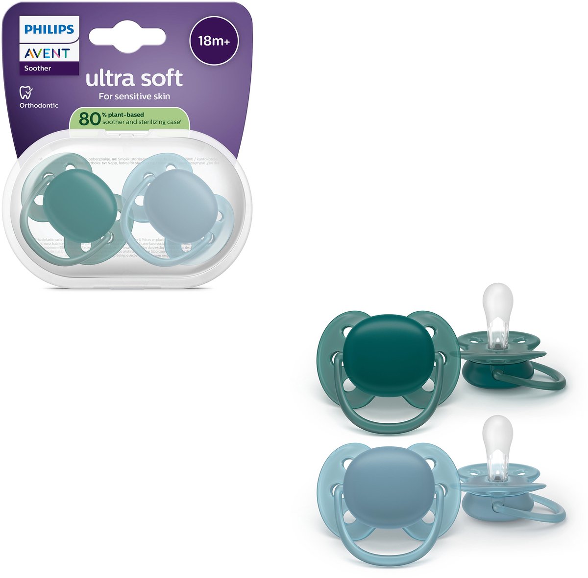 Philips avent ultra soft – superzachte siliconen fopspeen (18mnd+) – voor gevoelige huid – 2 stuks - scf093 02