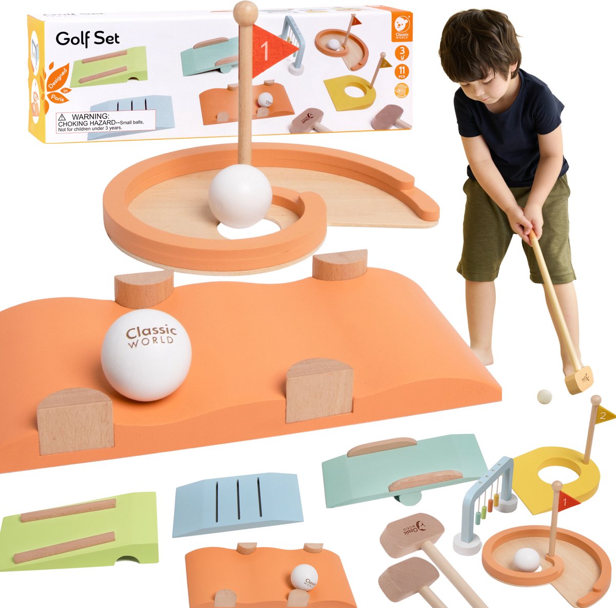Classic World Minigolf-Set aus Holz, 11-teilig.