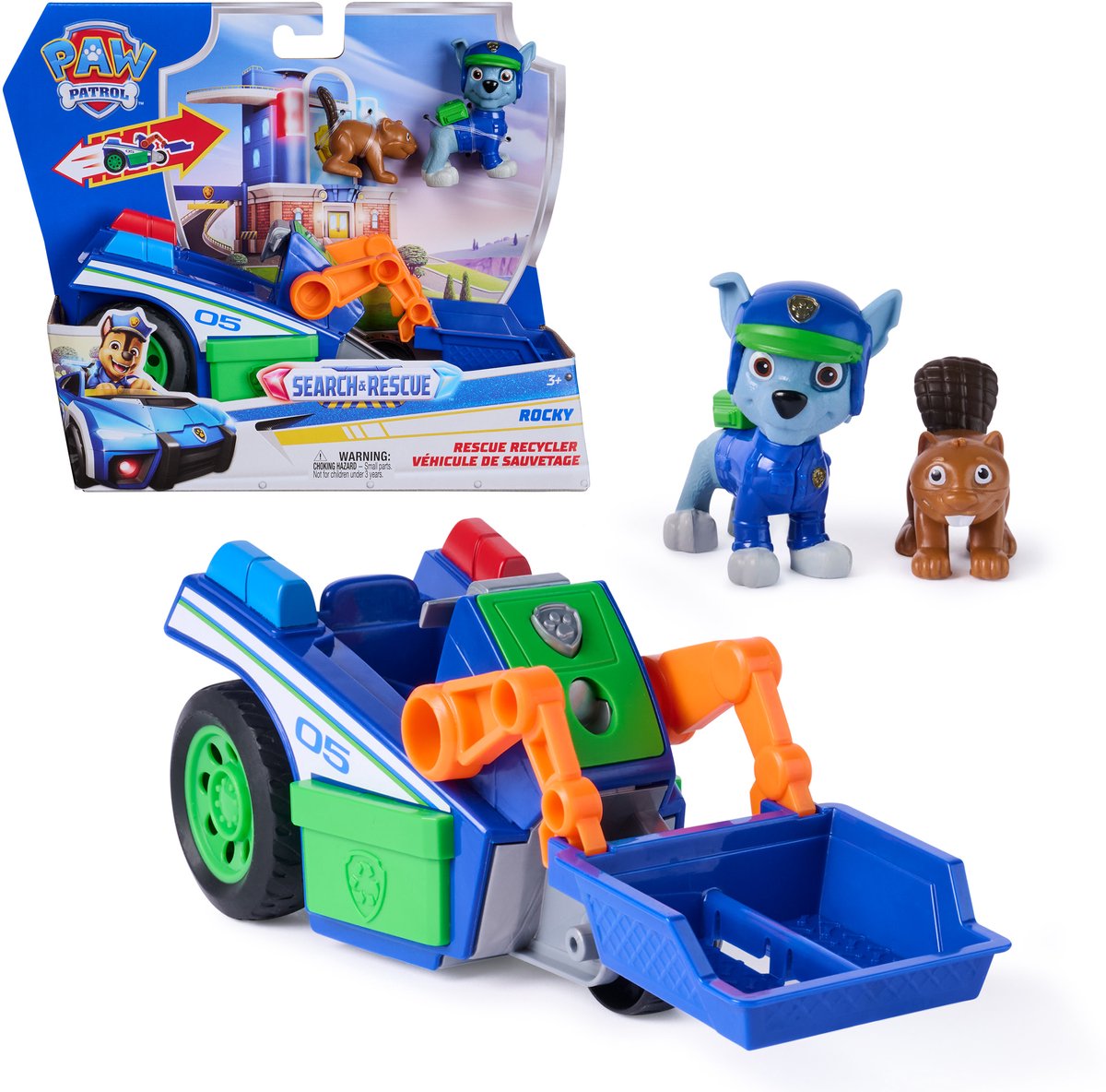 Paw Patrol – Suchrettung – Rockys Recyclingfahrzeug mit 2-Figuren-Rückziehfunktion – Spielzeugfahrzeuge
