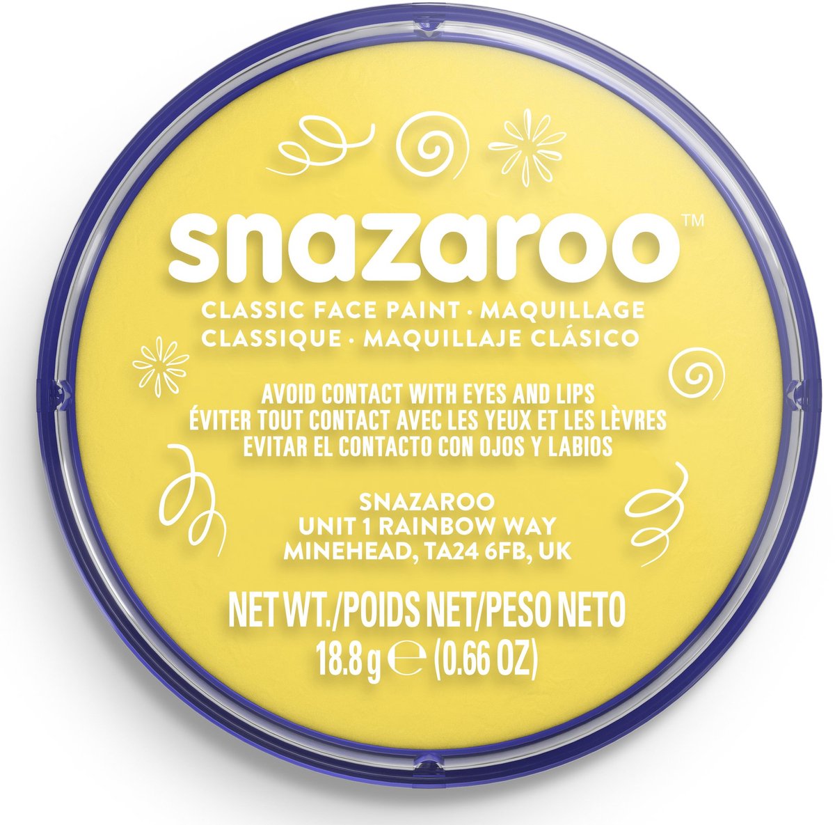 Snazaroo 1118222 – leuchtendes Gelb – 18 ml Aqua-Gesichtsfarbe, Kinder-Gesichtsfarbe für Kinder und Erwachsene