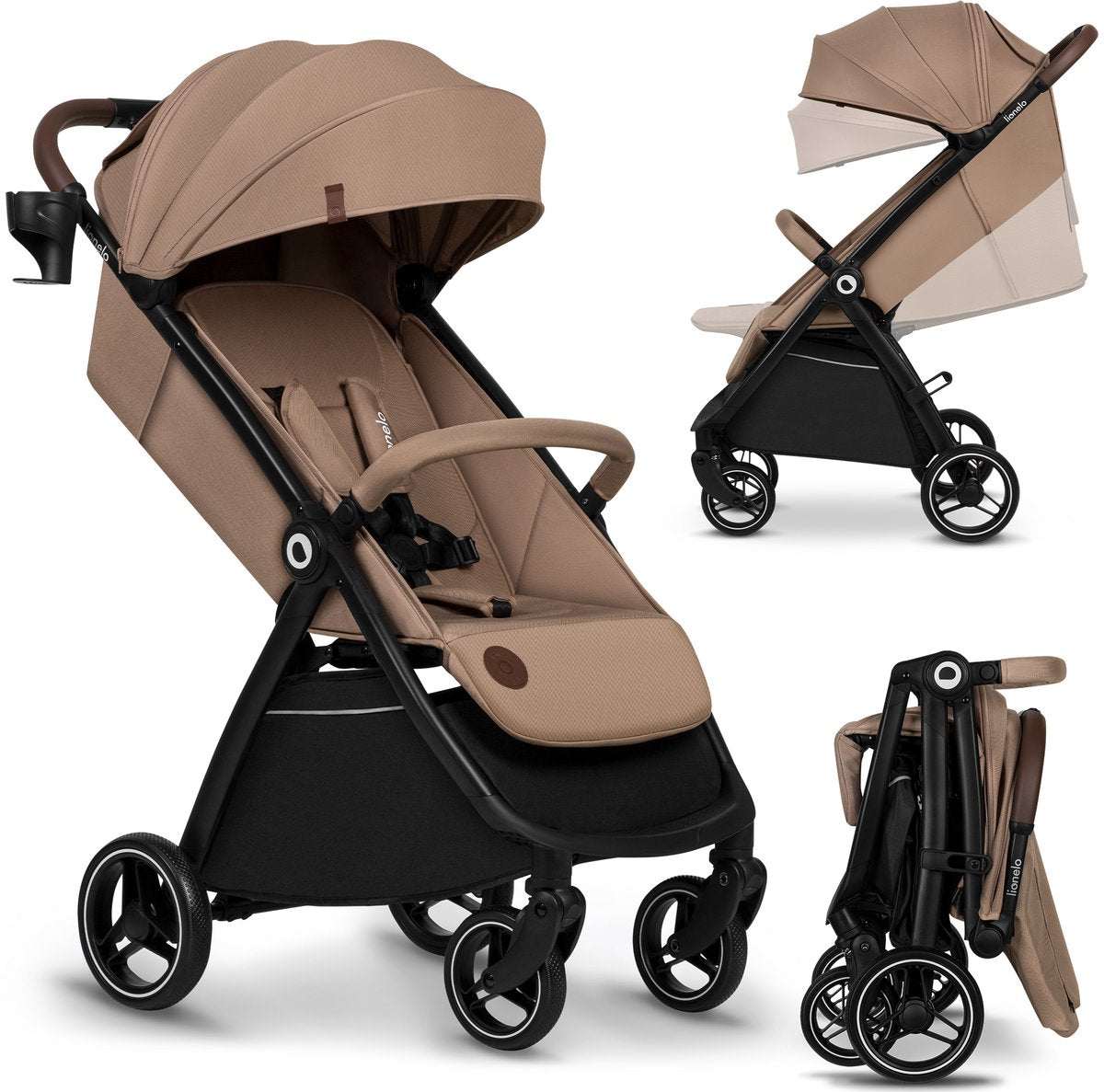 Lionelo Ingrid Buggy – Kinderwagen bis 22 kg – automatisches Klappsystem – 360° EVA-Räder – XXL-Markise mit UPF50+ – verstellbare Rückenlehne und Fußstütze – Panorama-Belüftungspanel – Getränkehalter und Korb