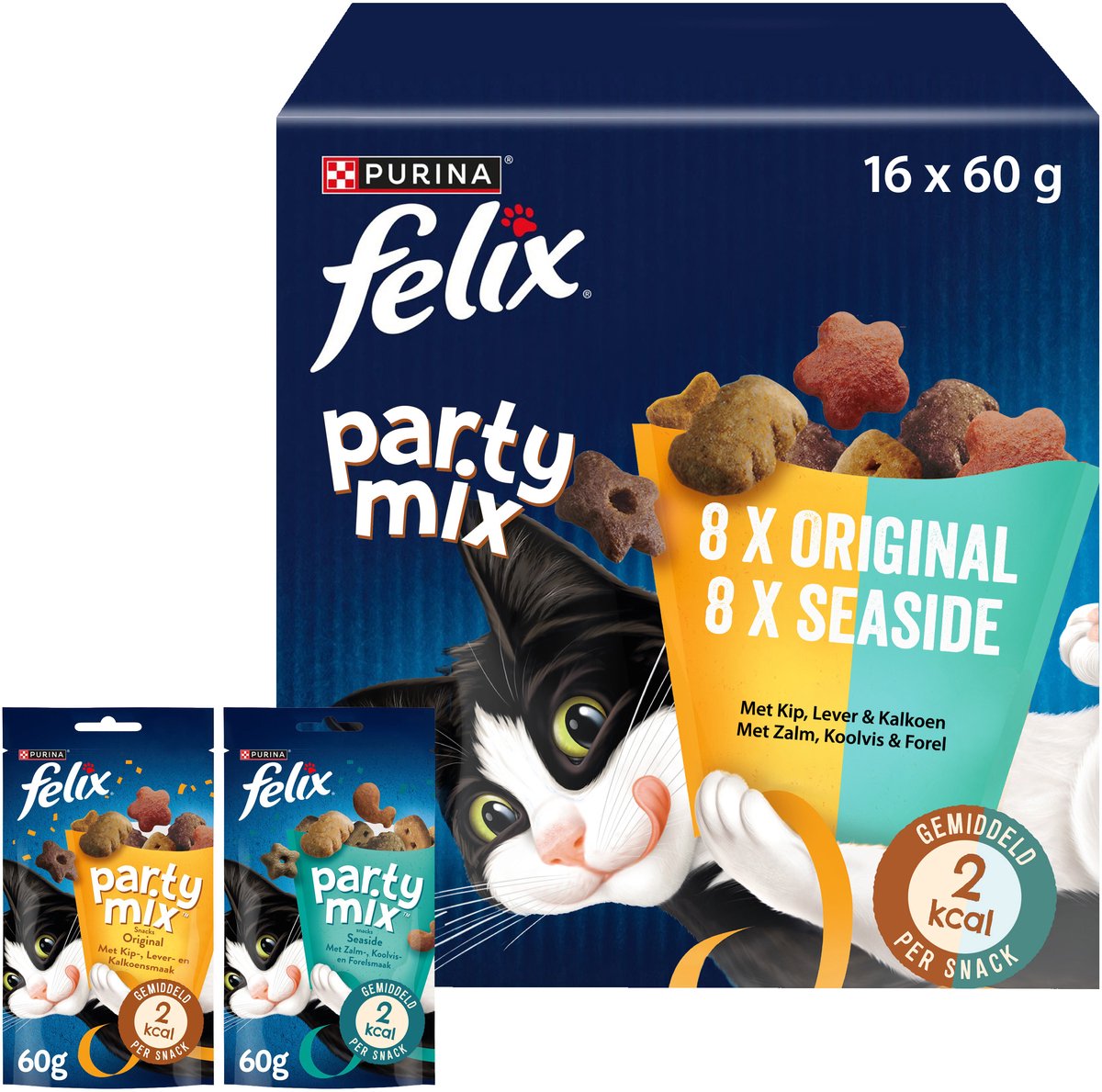 Felix Partymix - Katzensnacks - Leckerlis für Katzen - Original Seaside - 16 x 60 g