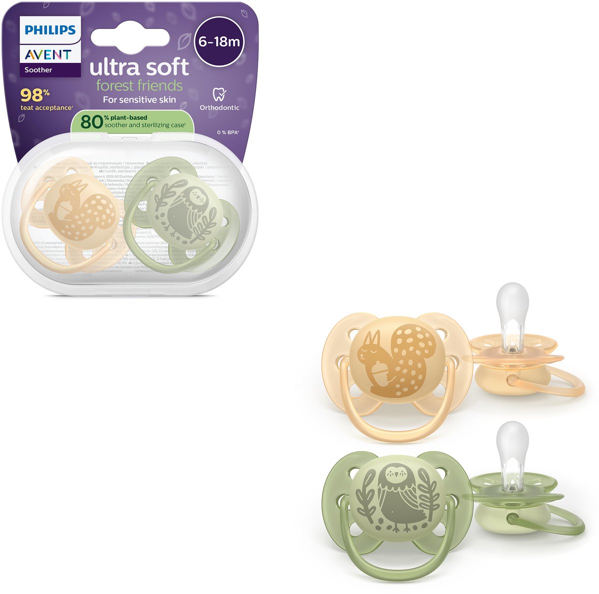 Philips avent ultra soft – superzachte siliconen fopspeen (6-18 mnd) – voor gevoelige huid – 2 stuks - scf091 46