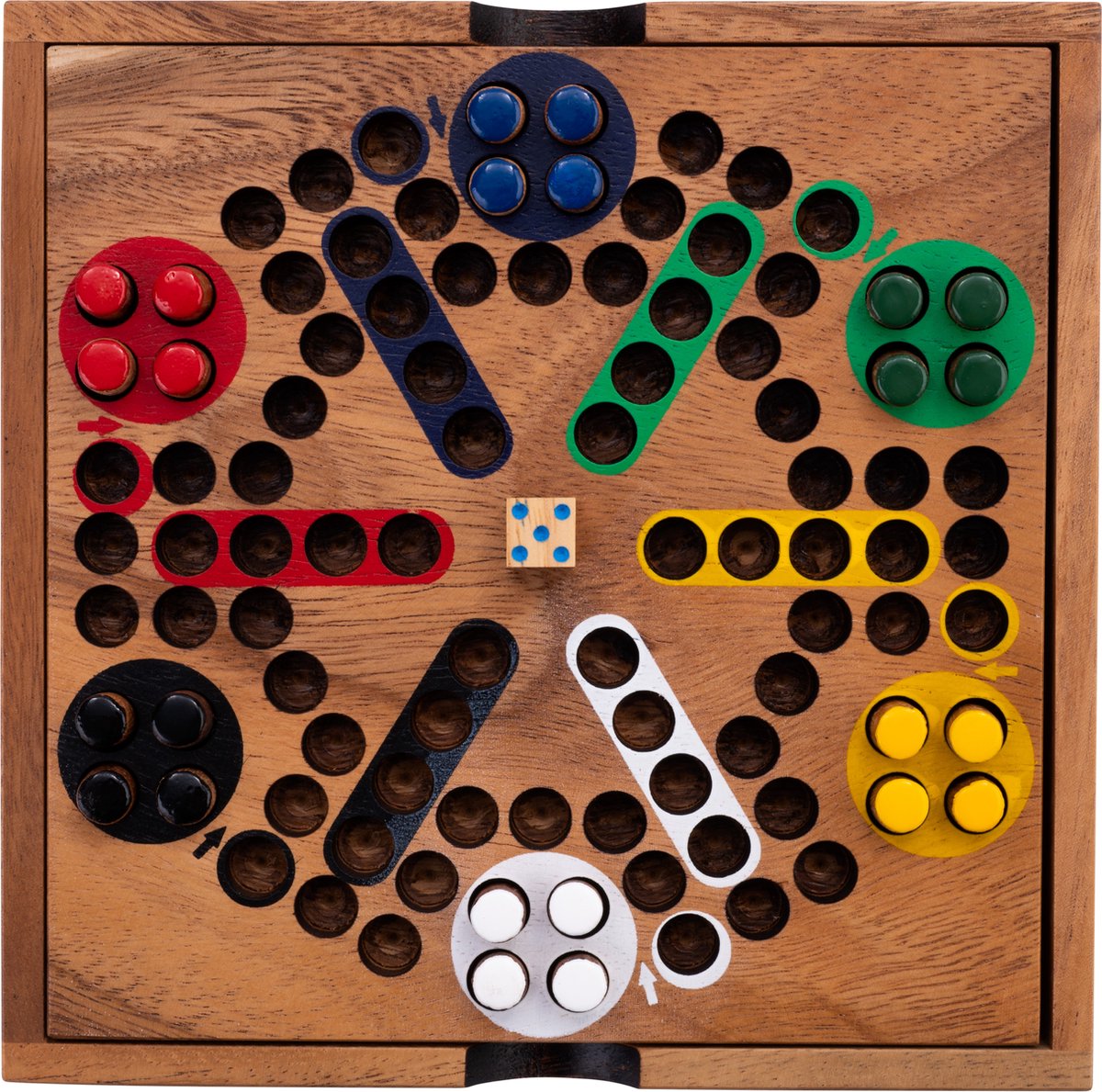 Engelhart ludo 6 spelers – houten bordspel – ecologisch acaciahout – klassiek mens erger je niet spel – familiespel -
