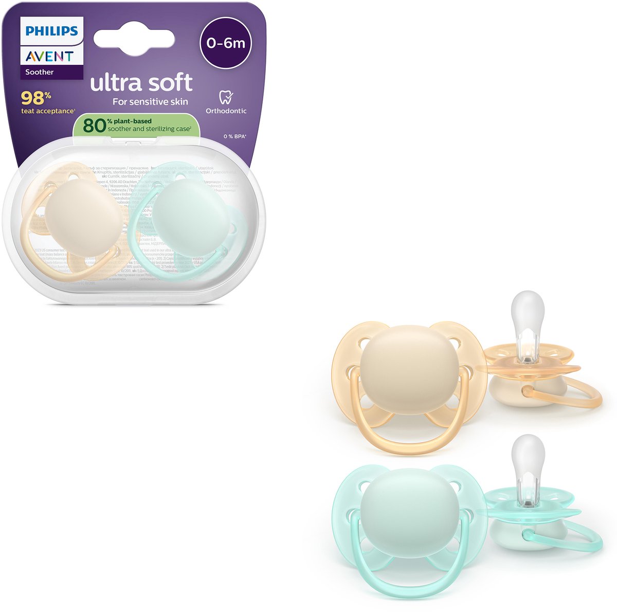 Philips avent ultra soft – superzachte siliconen fopspeen (0-6 mnd) – voor gevoelige huid – 2 stuks - scf091 40