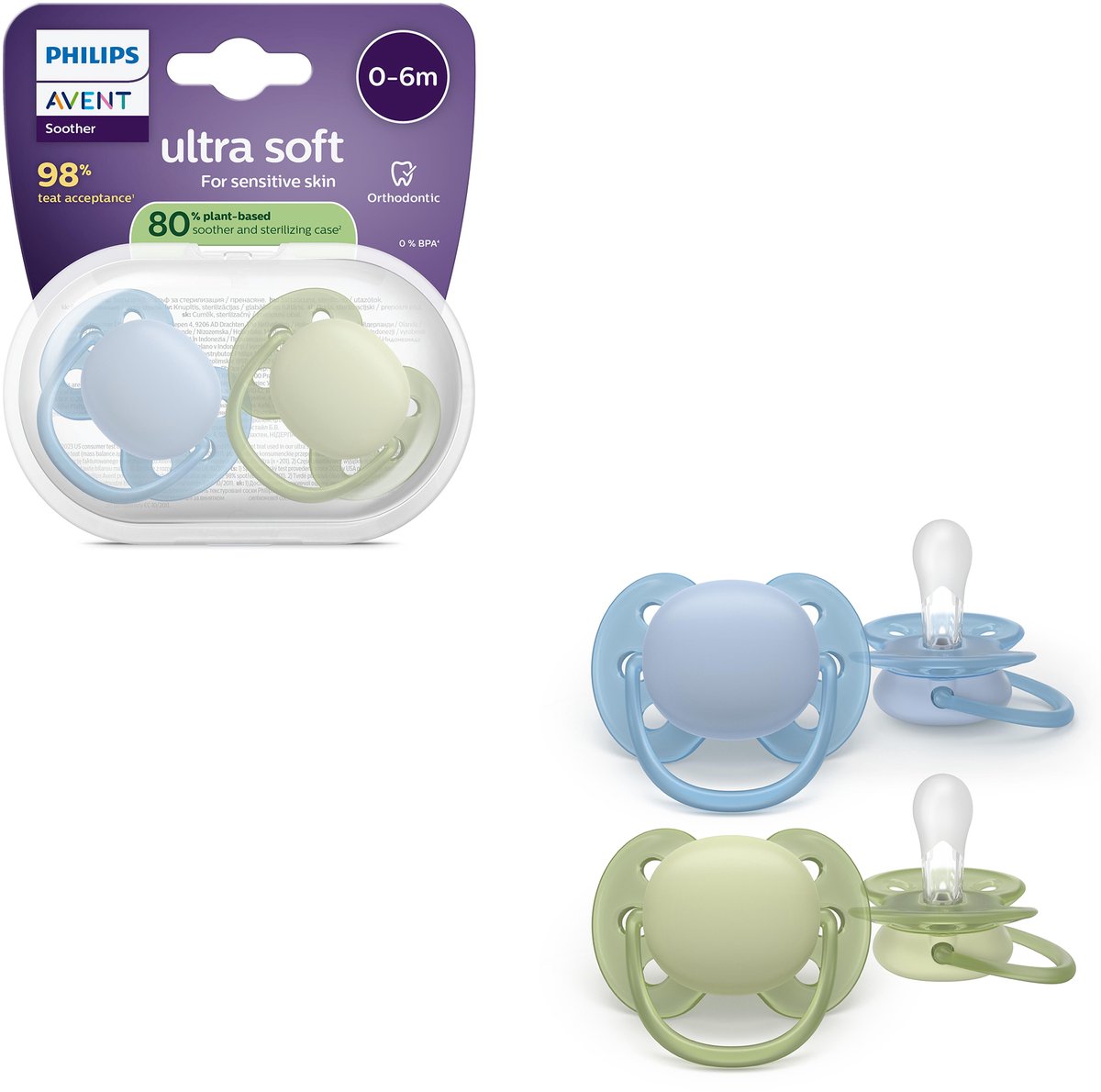 Philips avent ultra soft – superzachte siliconen fopspeen (0-6 mnd) – voor gevoelige huid – 2 stuks - scf091 37