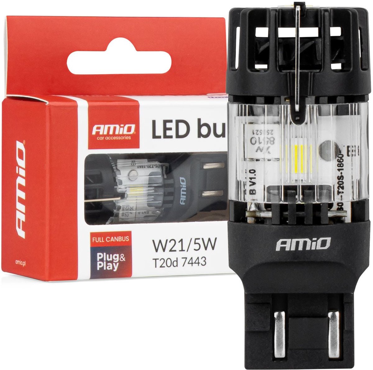 Amio LED-Lampe Lumitec T20D 7443 W21 5W 12V Full Canbus – weißer Dual-Filament-LED-Ersatz (1 Stück)