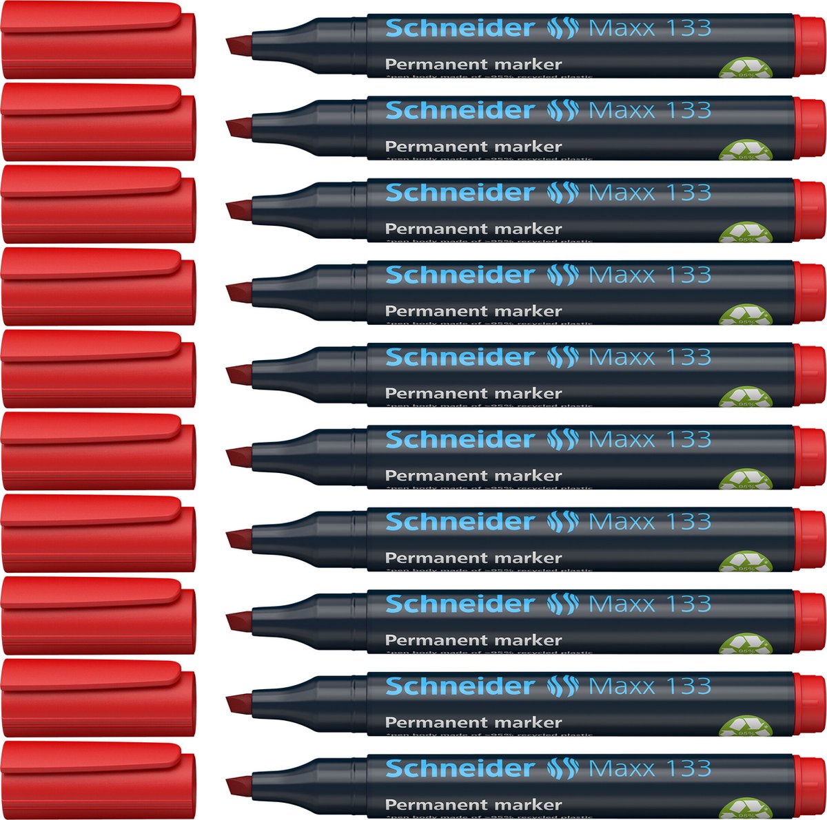 Schneider Schreibgeräte Schneider Permanent Marker – Maxx 133 – Keilspitze – Rot – 10 Stück – S-113302-10
