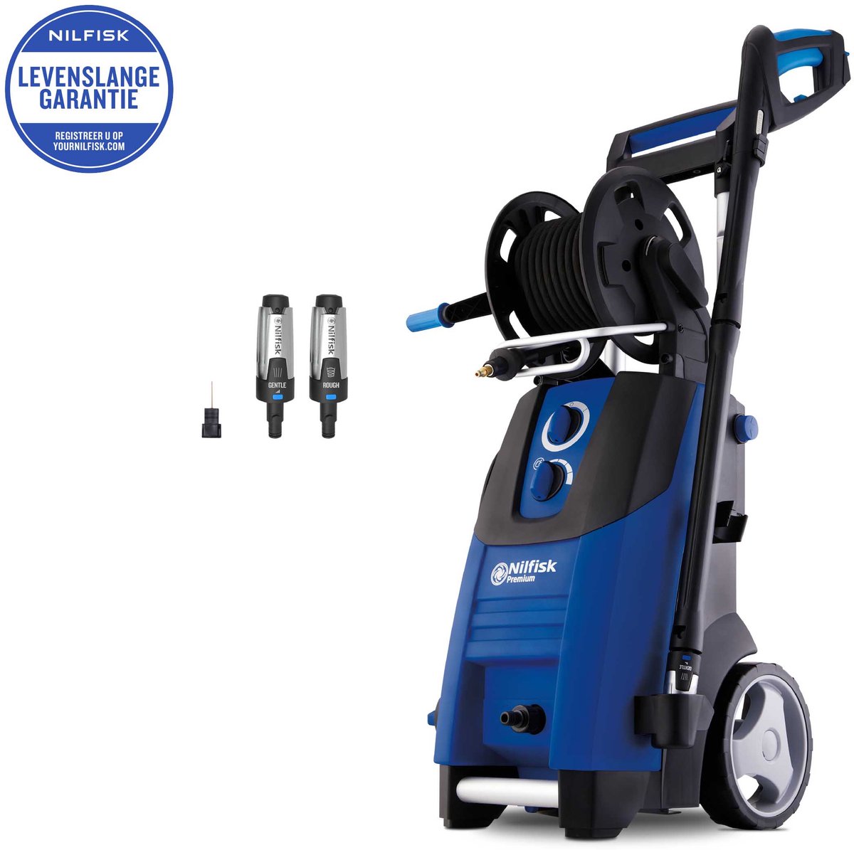 Nilfisk Premium 180 – leistungsstarker Hochdruckreiniger mit 180 bar, Aluminiumpumpe, Powergrip-Druckregelung, 10 m Schlauch und Schlauchtrommel