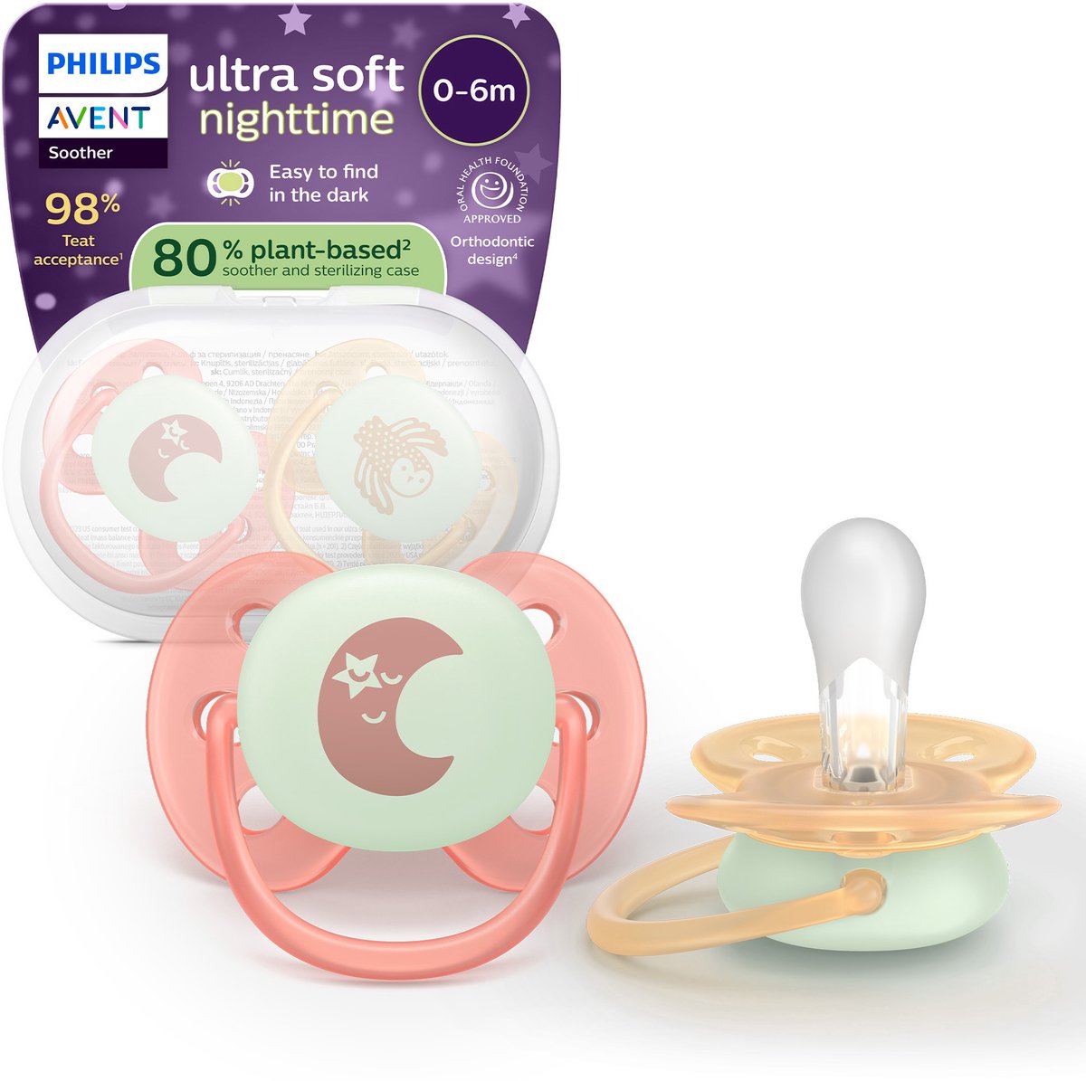 Philips avent ultra soft nighttime - 0 tot 6 maanden - glow-in-the-dark fopspeen - scf094 02