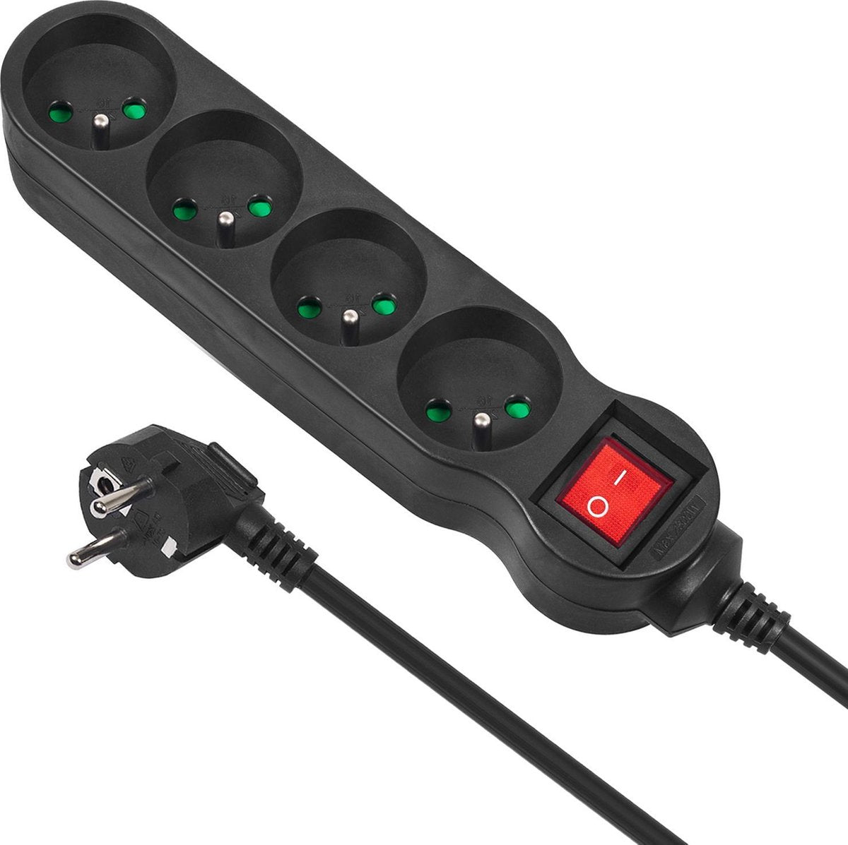 Maclean - stekkerdoos met schakelaars 4-pins verlengkabel 2300w zwart 1,4 m