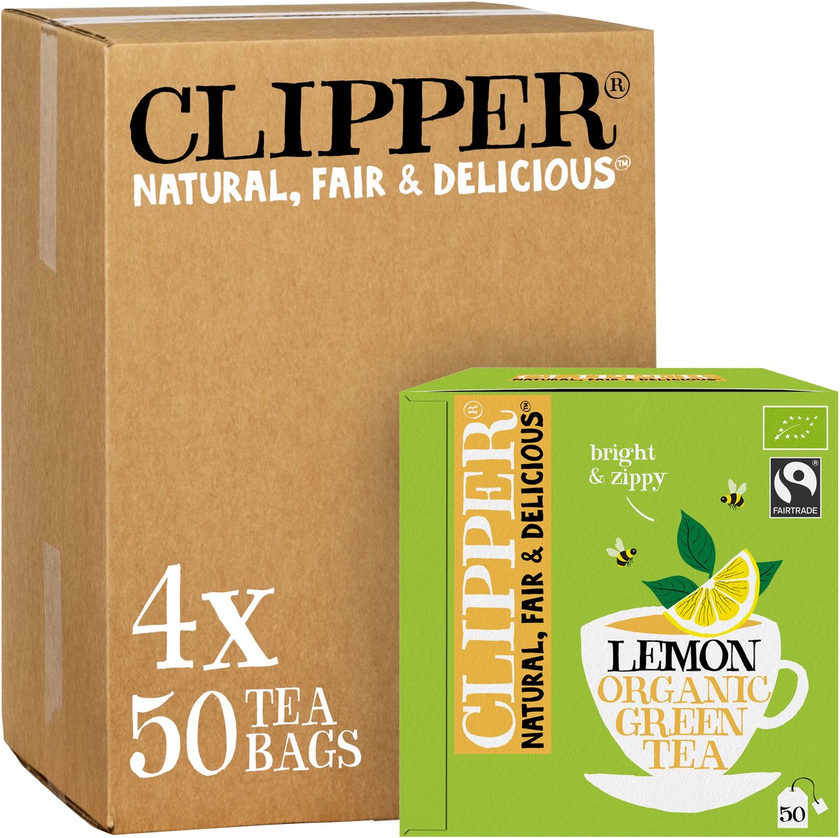 Clipper Teeknipser – Bio-Tee – Grüner Tee Zitrone – Grüner Tee Zitrone – 4 x 50 Teebeutel