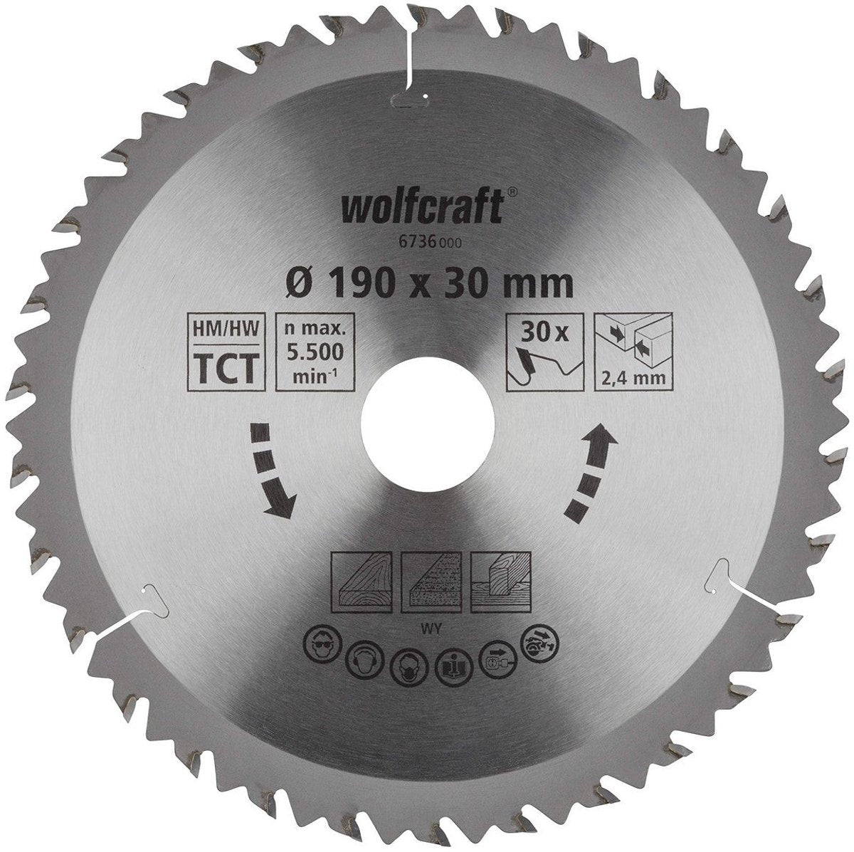 Wolfcraft - Kreissägeblatt 190x30mm - Sägeblatt für Kreissäge 190 mm - 30 Zähne - 6736000