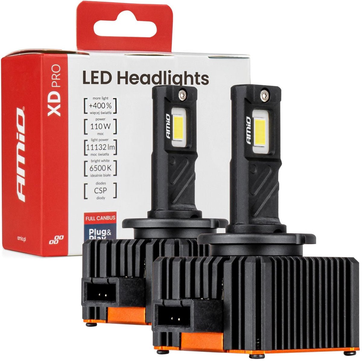 Amio xd pro d1s d1r led koplampen full canbus 6500k wit licht - 11132lm 110w d1s d1r xenon vervanging plug and play krachtige upgrade
