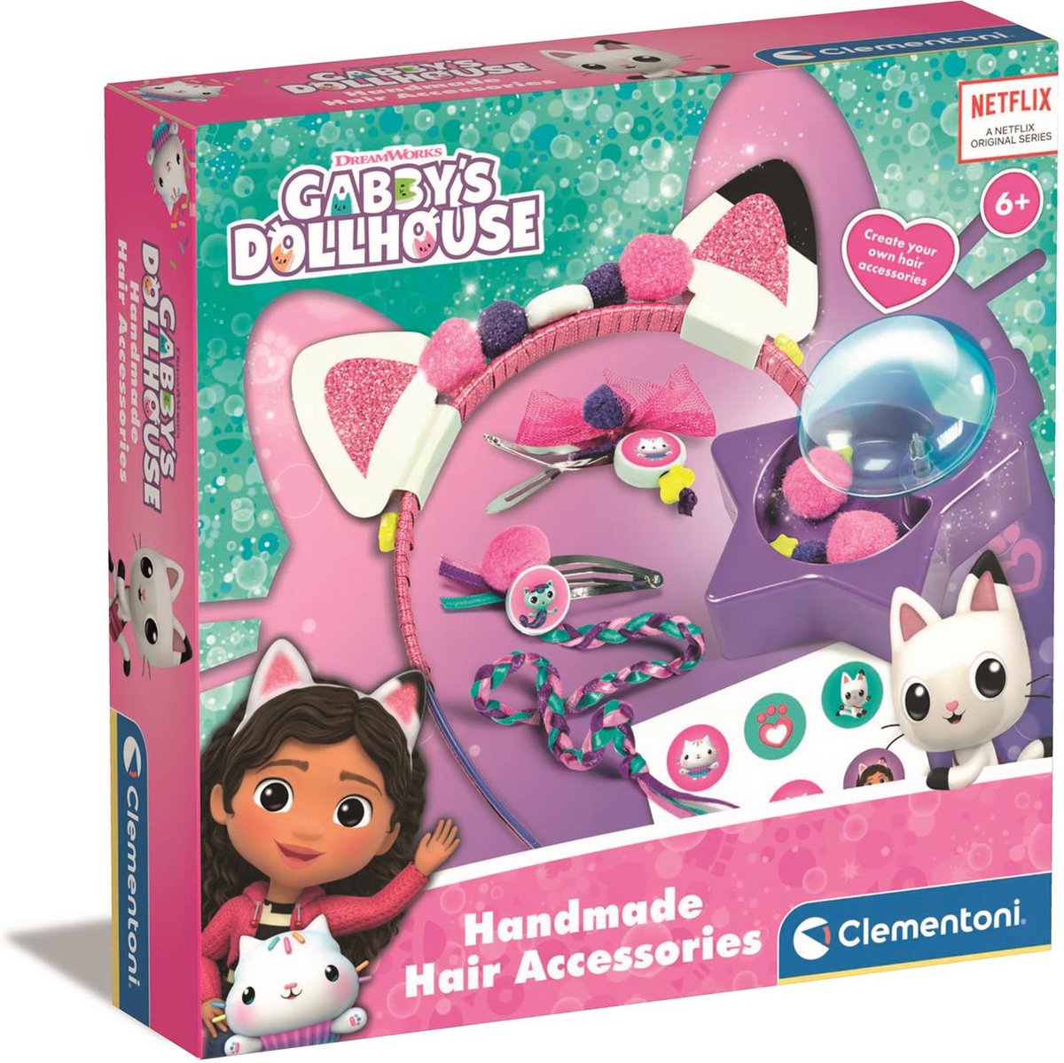 Clementoni – Haarschmuck für Kinder – Gabby's Dollhouse – Kreativset – Haarschmuck selbst dekorieren – ab 4 Jahren