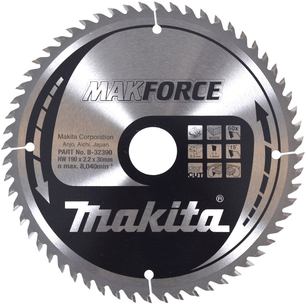 Makita Kreissägeblatt für Holz | makforce | ø 190 mm Achsloch 30 mm 60 Zähne – B-32390