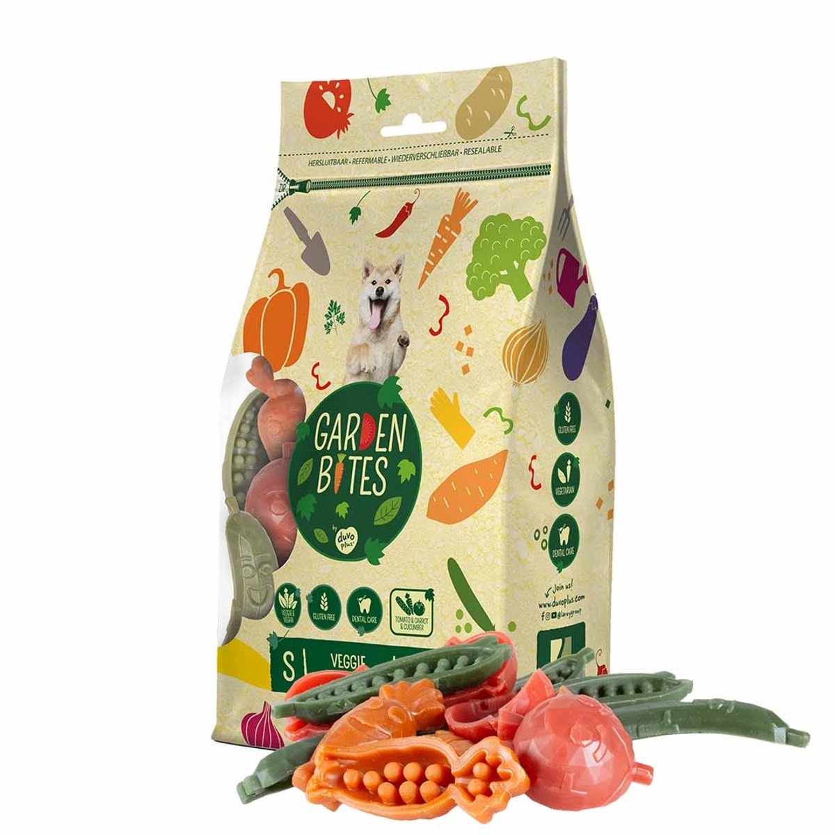 Garden Bites duvoplus – Veggie Buddies Hundesnacks – Hundeleckerlis – vegetarisch, glutenfrei – klein, 18 Stück
