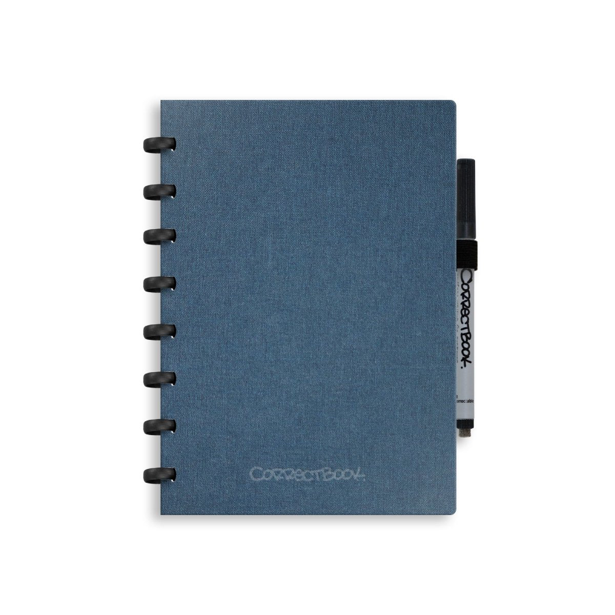 Correctbook a5 uitwisbaar notitieboek – linnen hardcover – herbruikbaar schrift – steel blue – gelinieerd – inclusief pen wisdoekje – aanvulbaar met extra pagina’s