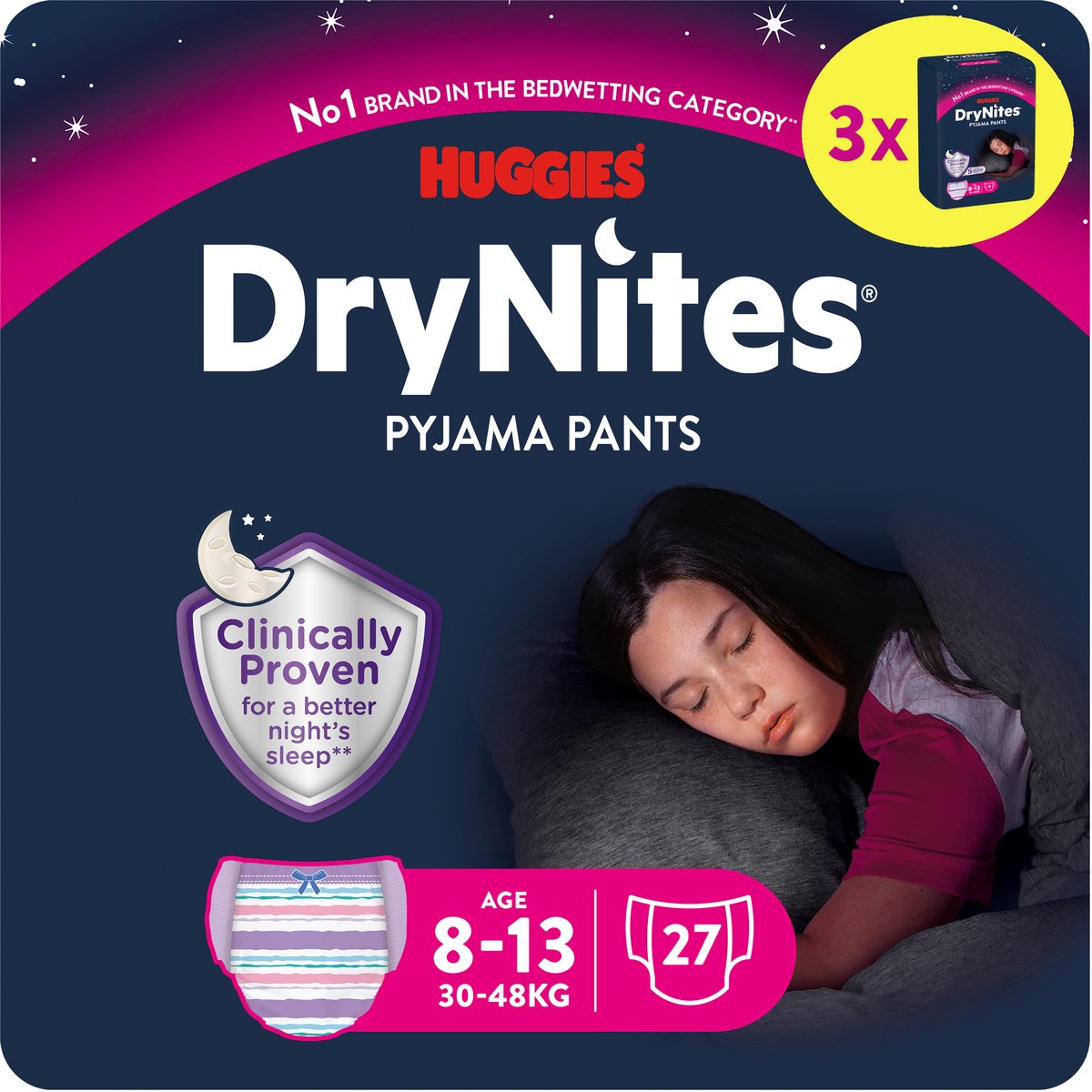 Drynites Huggies Windelhöschen – Mädchen – 8 bis 13 Jahre (30–48 kg) – 27 Stück – Vorteilspackung