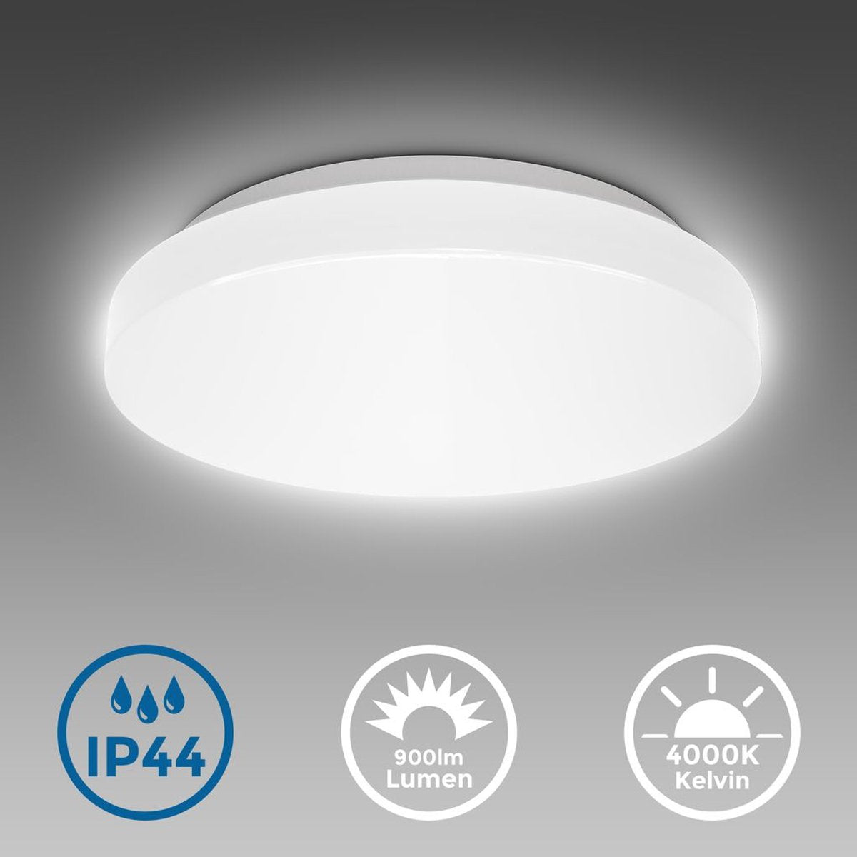 Briloner b.k.licht - LED-Badezimmerbeleuchtung - weiße Deckenleuchte - Badezimmerleuchte mit 1 Lichtpunkt - IP44 - ø22cm - 4.000k - 900lm - 10w