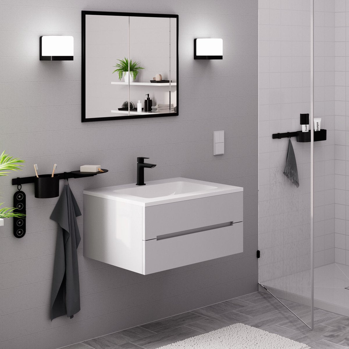 Hansgrohe Logis Fine – Waschtisch-Mischbatterie – Einhebelbedienung – Kaltstart energiesparend – ohne Ablaufgarnitur – 110 mm – mattschwarz