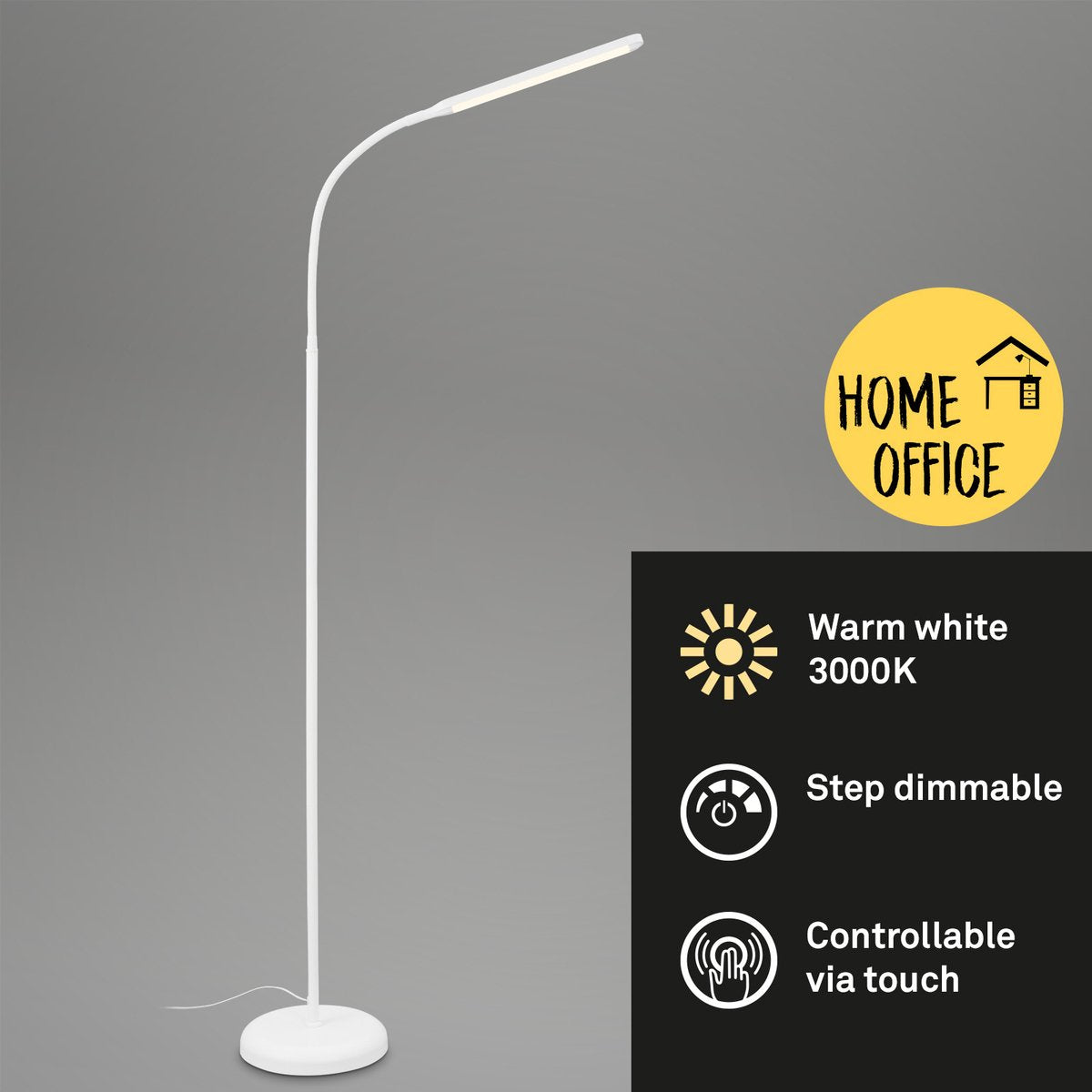 Briloner pivaz - Stehleuchte dimmbar - Wohnzimmer Stehleuchte - mit Touch - weiß - H: 126,5cm