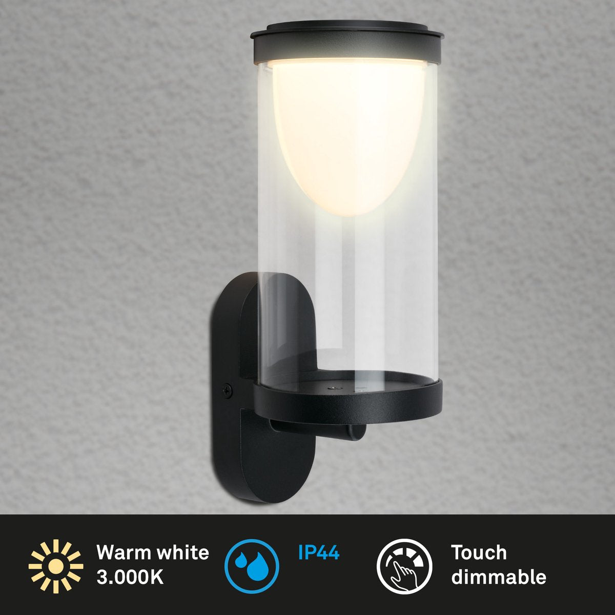 Briloner - LED-Akku-Wandleuchte - Touch - austauschbarer Akku - schwarz - austauschbare Platine - 24 x 12 x 10 cm - schwarz