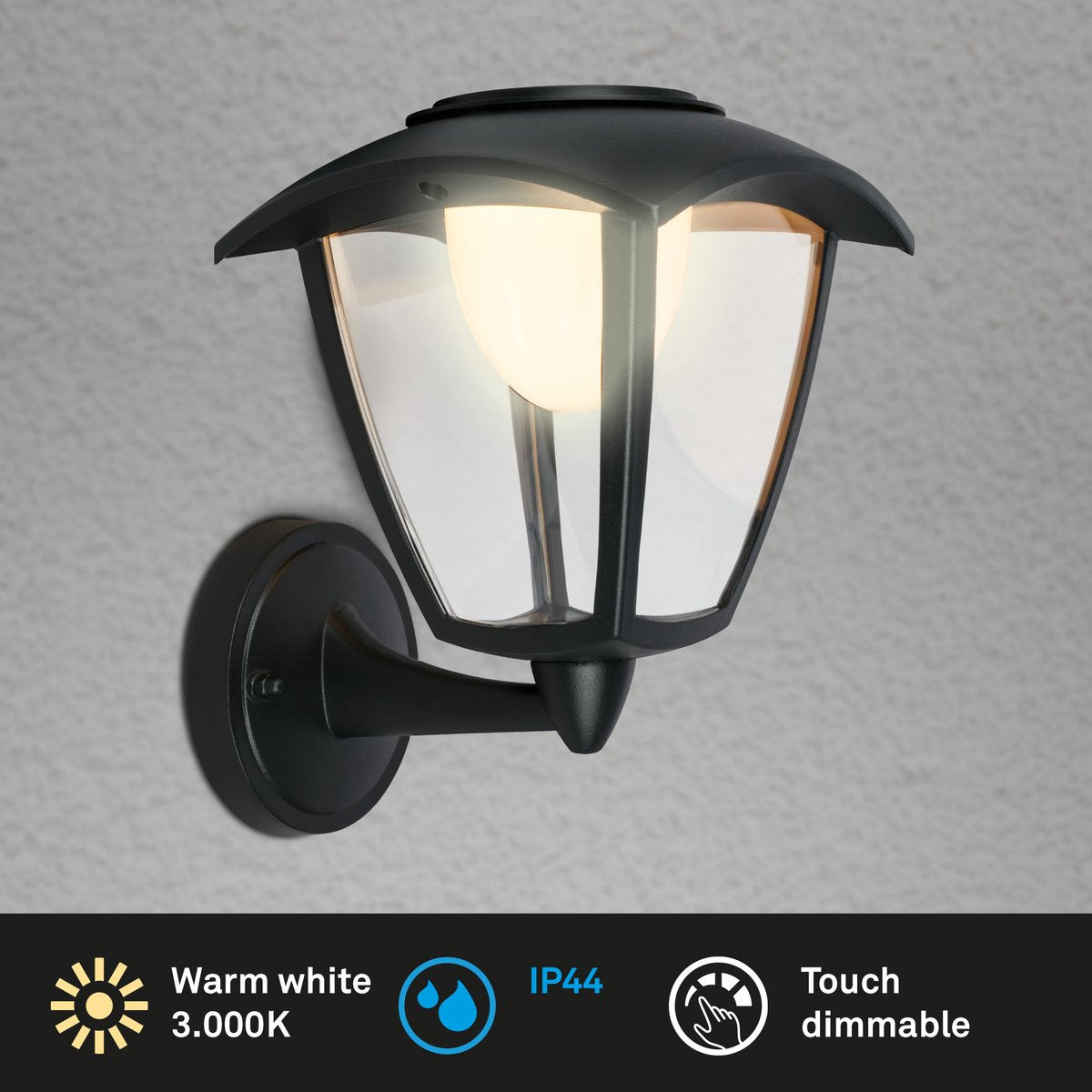 Briloner - LED-Wandleuchte Akku - Touch - austauschbarer Akku - schwarz - austauschbarer Sockel - 23 x 29,5 x 16,5 cm - schwarz