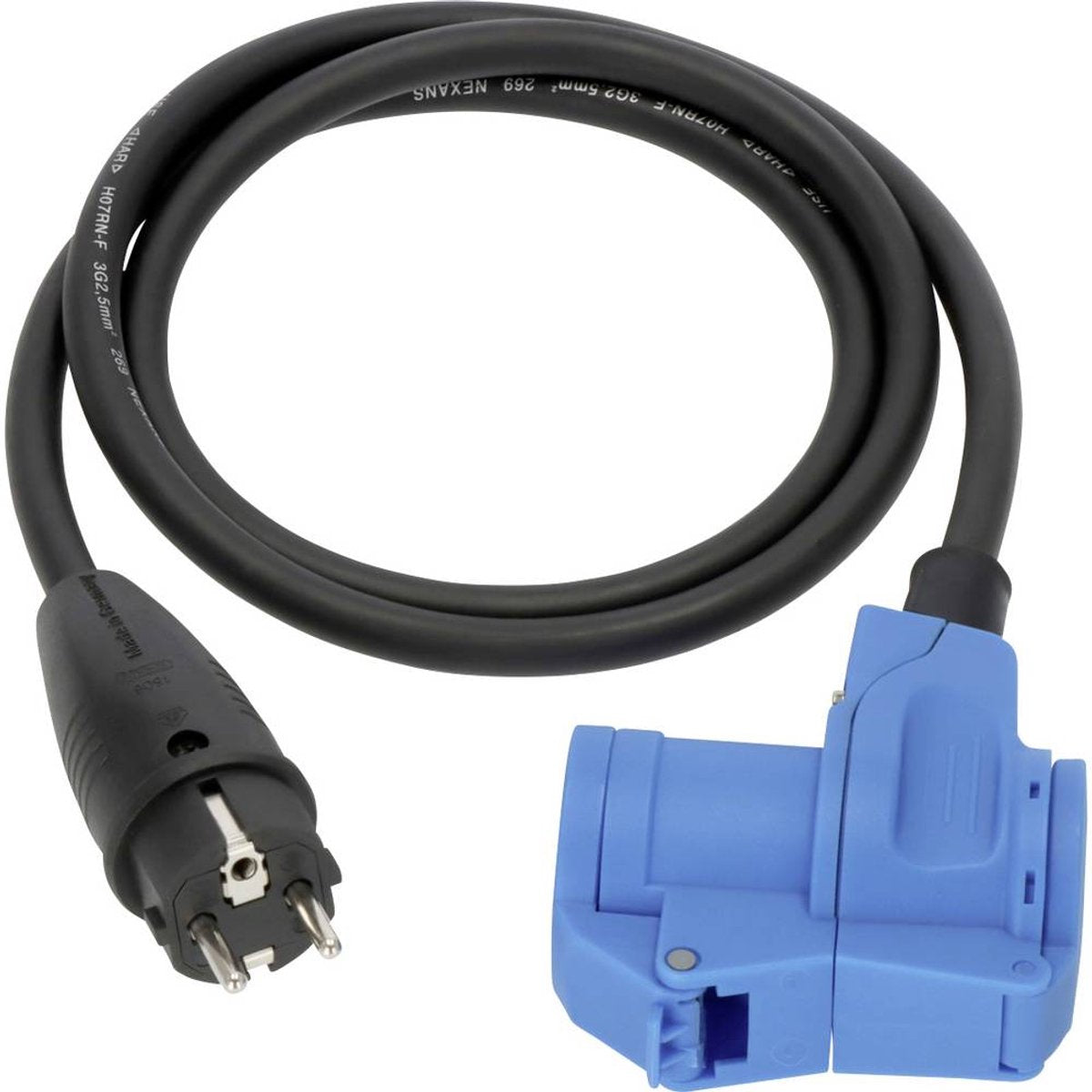 Brennerstuhl Cee-Adapterkabel Camping 1,5m Kabel in Schwarz (Schutzkontaktstecker und Cee-Winkelkupplung inkl. Schutzkontakt-Kombisteckdose, 230V 16A, für den dauerhaften Außeneinsatz, hergestellt in Deutschland)
