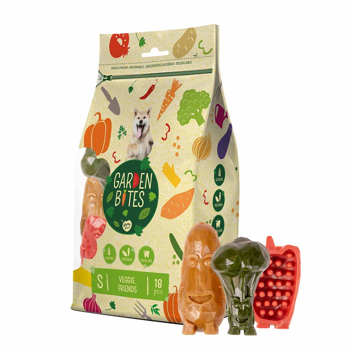 Garden Bites duvoplus – Veggie Friends Hundesnacks – Hundeleckerlis – vegetarisch, glutenfrei – klein, 18 Stück