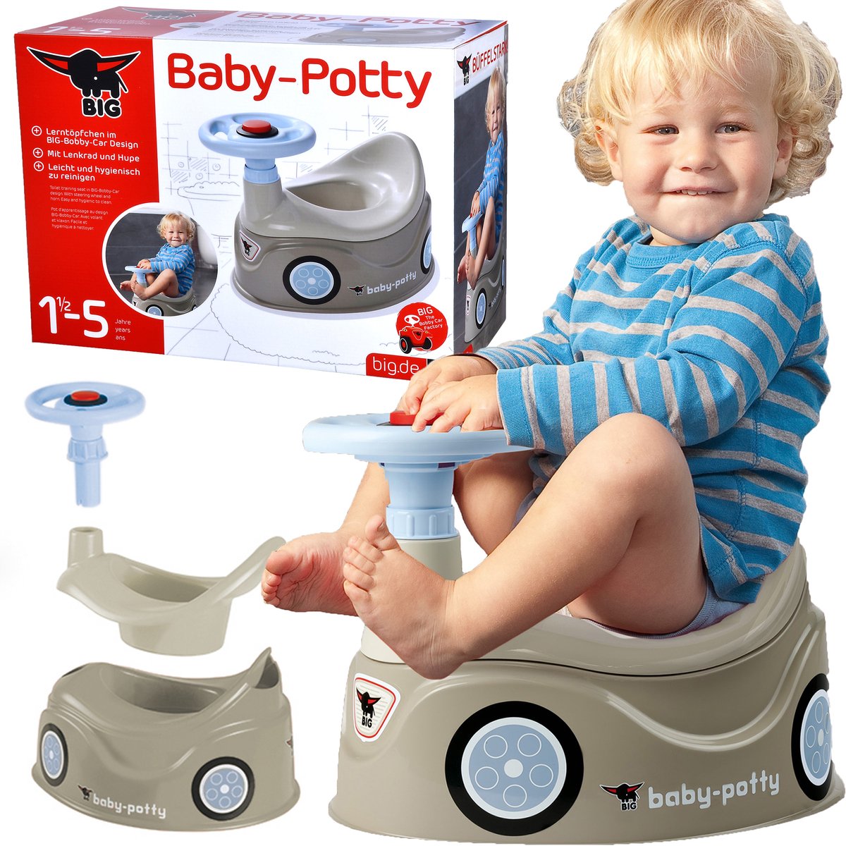 Großes Babytopf - Pinkeltopf - mit Griff - grau