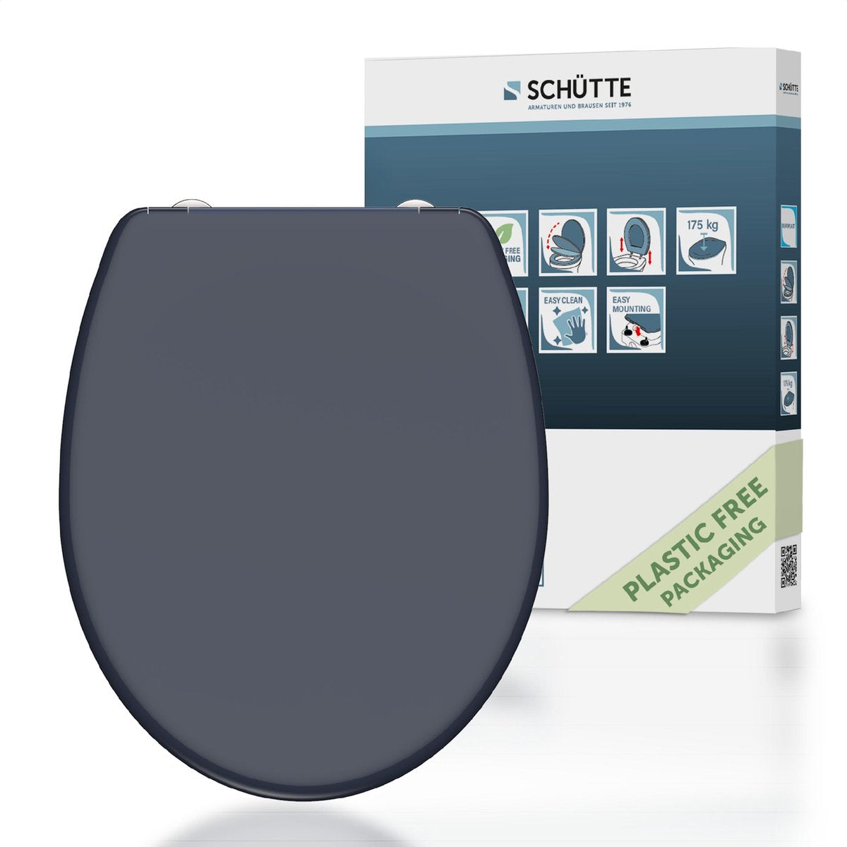 Schütte WC-Sitz 82304 anthrazit – Duroplast – Absenkautomatik – klickbar – Edelstahlscharniere – Belastbarkeit bis 175 kg – lackiert – anthrazit
