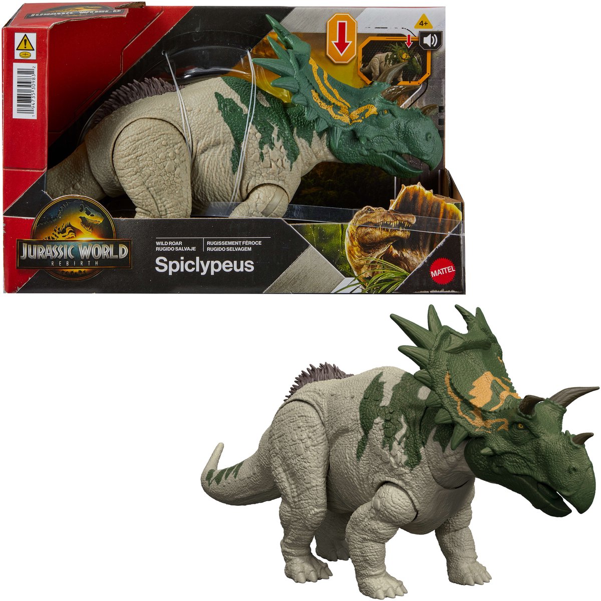 Jurassic World Rebirth wild brüllender Spiclypeus – mit Sound und schwanzgesteuerten Kopfstößen