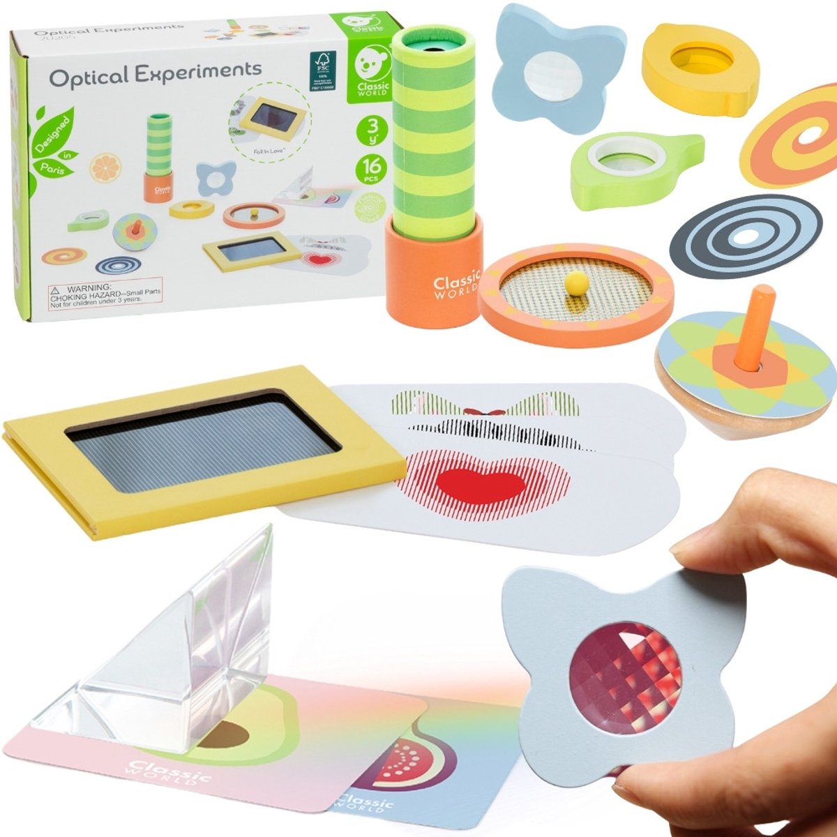 Lobbes Toys BV Classic World Optical Experiments Holzspielset, 16-teilig.